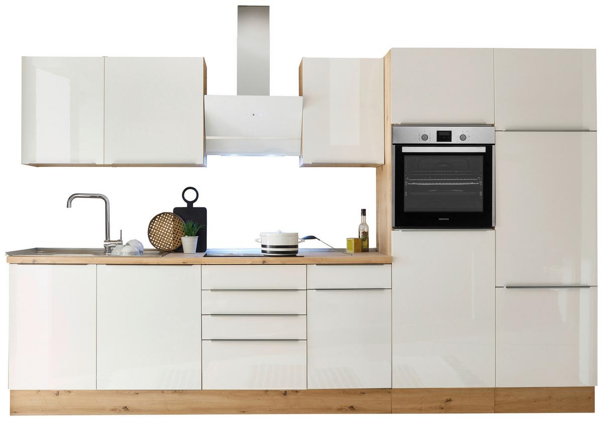 Küchenzeile mit Geräten B: 340 cm Weiß/Eiche Dekor - Weiß Hochglanz/Eiche Artisan, LIFESTYLE, Holzwerkstoff (340cm) - Respekta