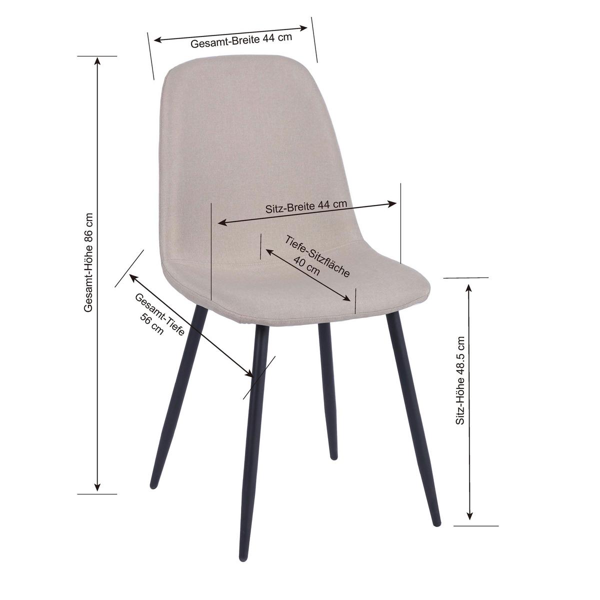 Vierfußstuhl Mona Leinenoptik Beige - Beige/Schwarz, MODERN, Holz/Textil (44/87/56cm)