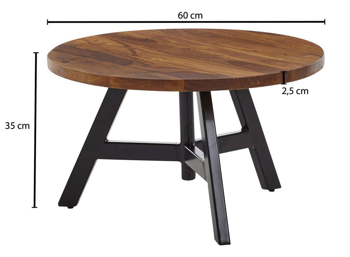 Konferenčný stolík z masívneho dreva š: 60cm - čierna/farba indického palisandra, Modern, kov/drevo (60/60/35cm) - MID.YOU