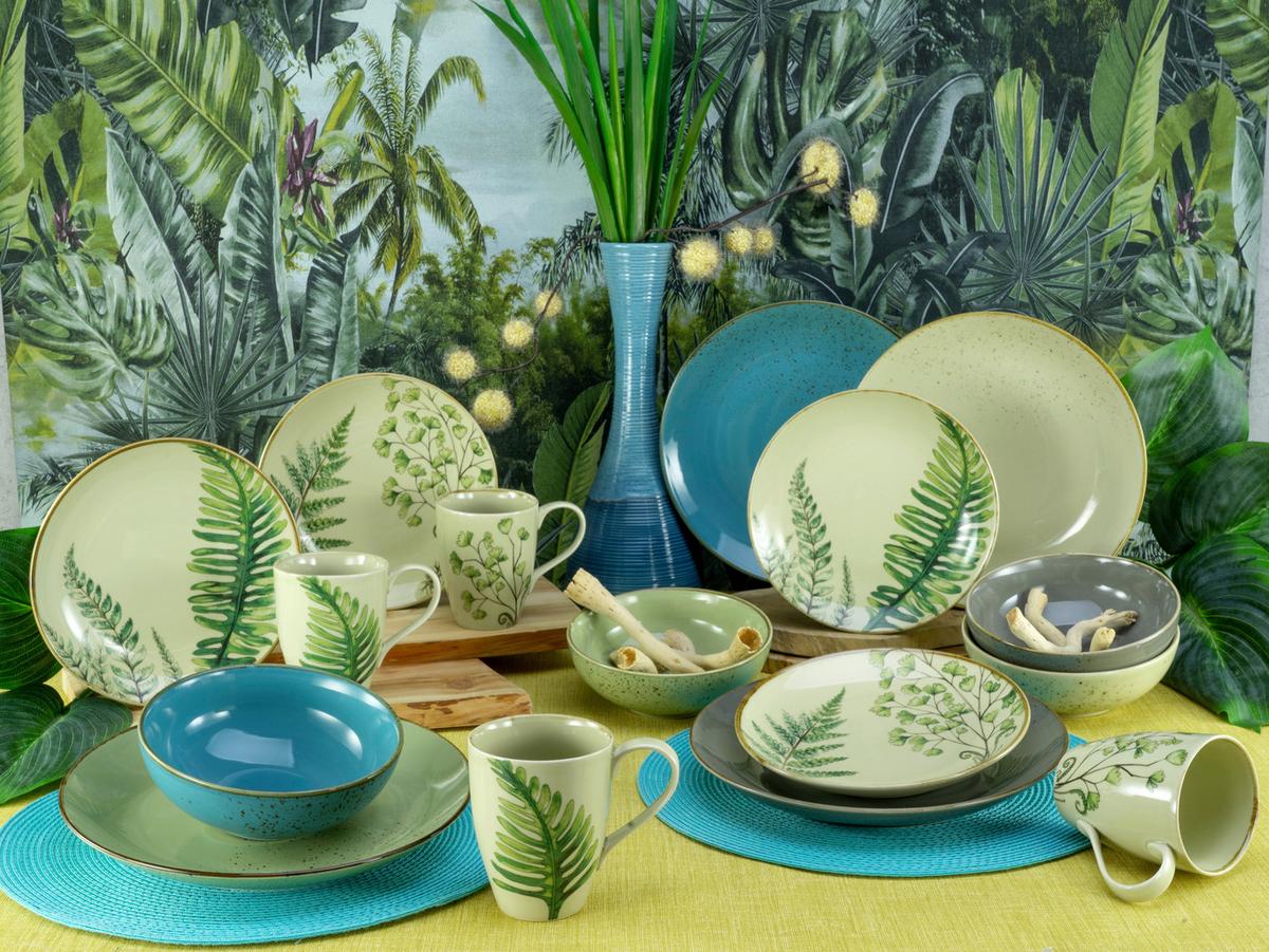 Kombiservice Keramik 4 Personen Geschirr Set - Sandfarben/Petrol, KONVENTIONELL, Keramik - Creatable