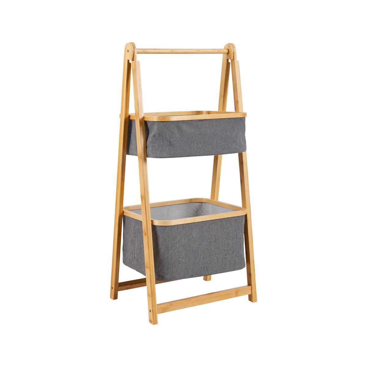 Úložný regál MISAKI tmavě šedý - tmavě šedá, Moderní, dřevo/textil (44/35/99cm) - Bessagi Home