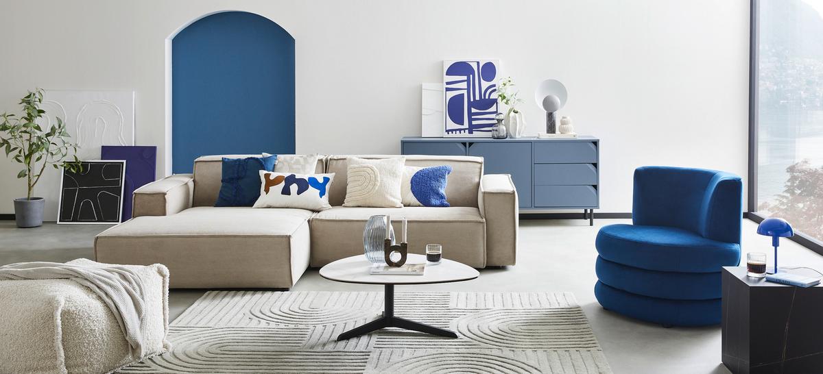 Designsessel Magari - Edelstahlfarben/Royalblau, Trend, Textil (90/82/85cm) - Livetastic