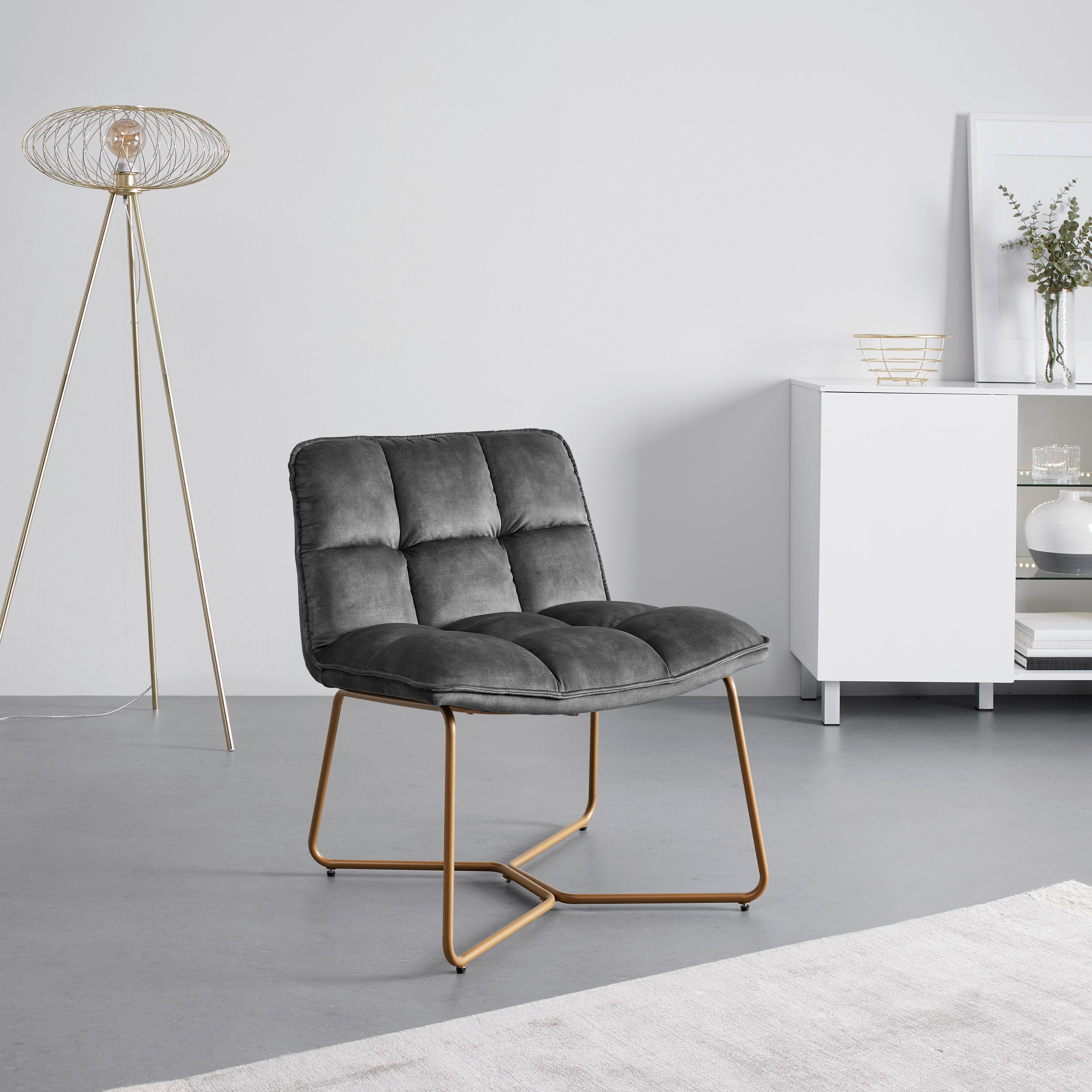 Kreslo zo zamatu Rina - sivé - sivá/zlatá, Modern, kov/drevo (67/76,5/69,5cm) - Bessagi Home