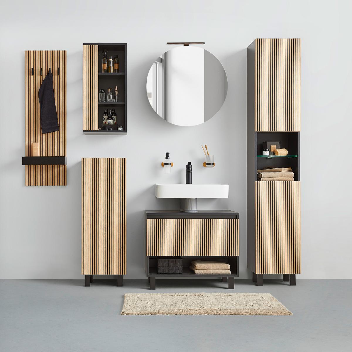 Vysoká skrinka VENEZIA - čierna/farba duba, Lifestyle, kompozitné drevo (35/195/32cm) - Mömax