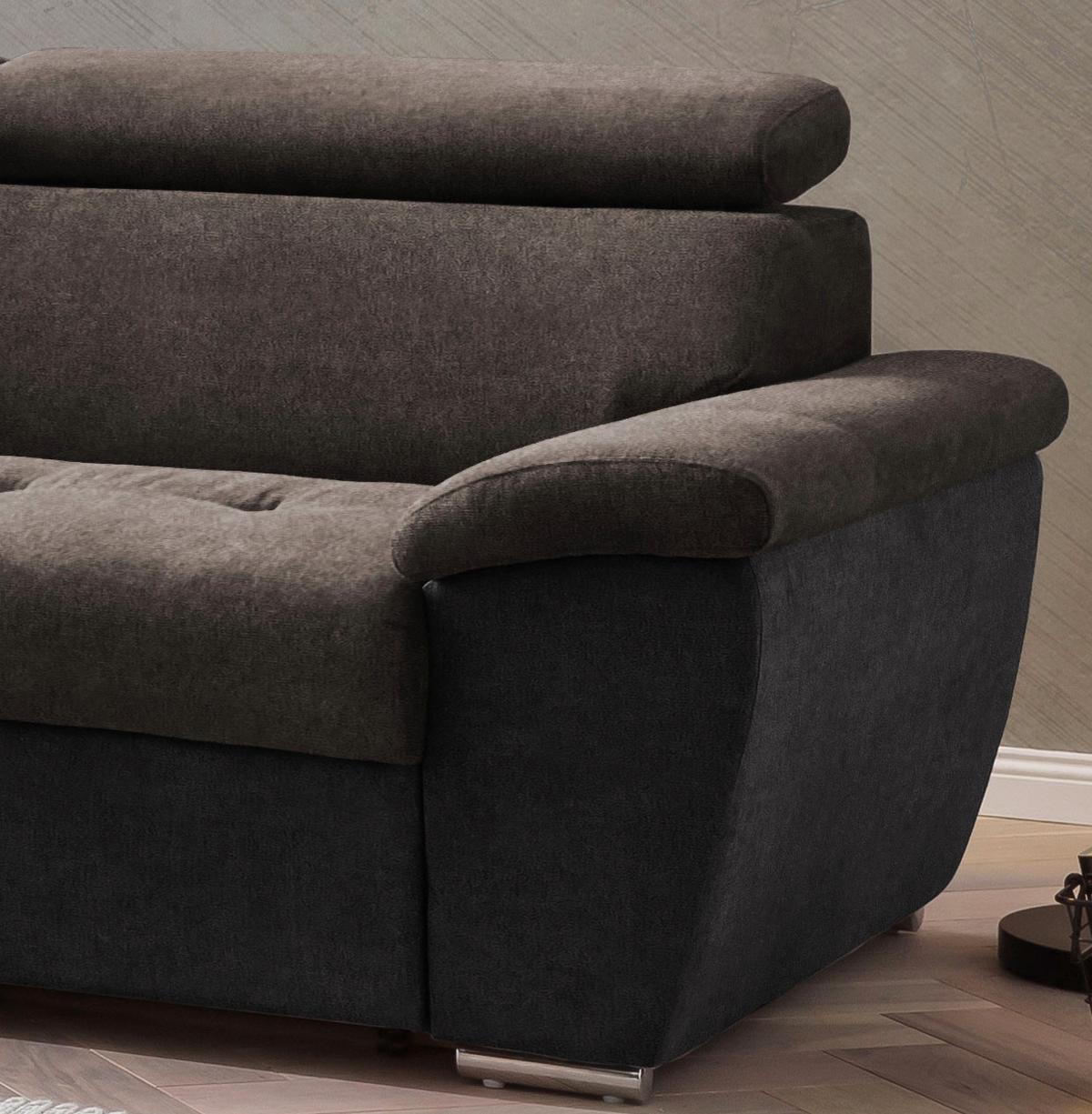 Ecksofa Mit Schlaffunktion Und Bettkasten Antero Dunkelbraun - Chromfarben/Dunkelbraun, Design, Textil (216/262cm) - Livetastic
