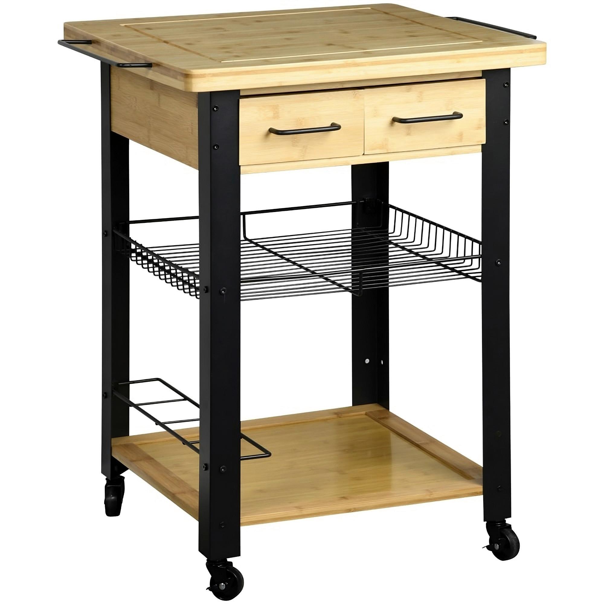 Servierwagen Schwarz/Eichefarben B: 71 cm - Eichefarben/Schwarz, Basics, Holzwerkstoff/Metall (71/88/60cm) - Kesper