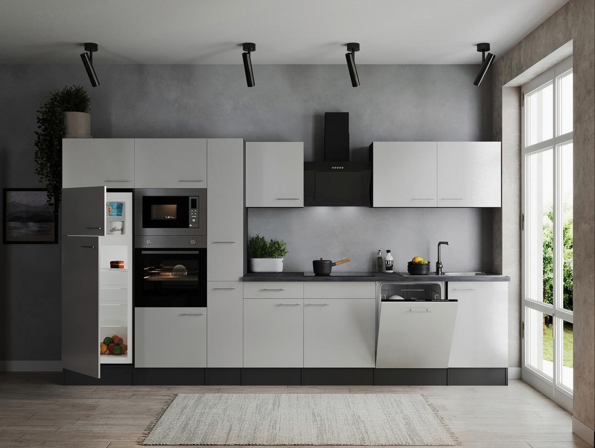 Küchenblock Oliver Grau, Weiß B: 370 Cm - Weiß/Grau, Design, Holzwerkstoff (370cm) - Respekta