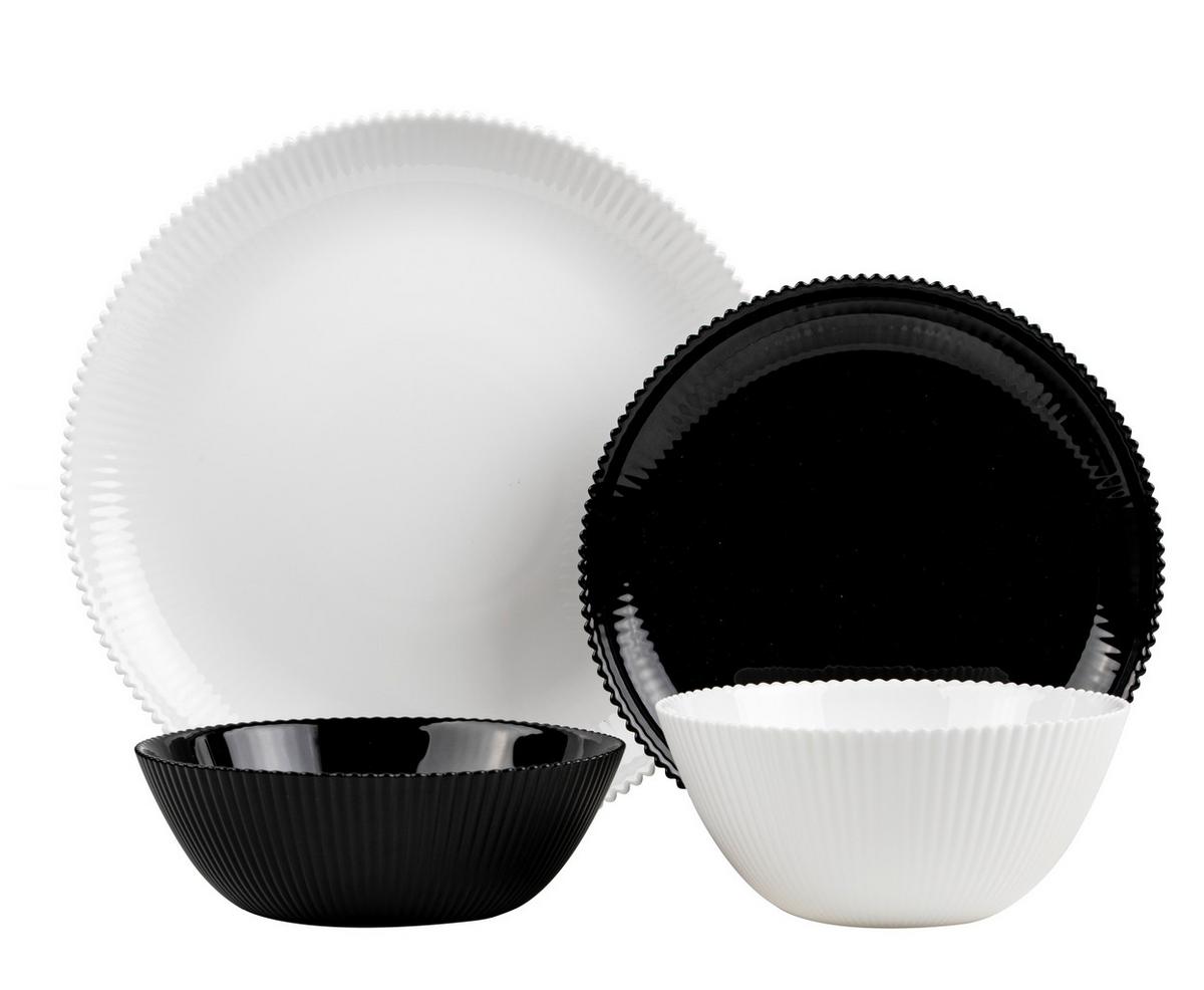 Tafelservice Jana - Schwarz/Weiß, Basics, Glas - Ondega