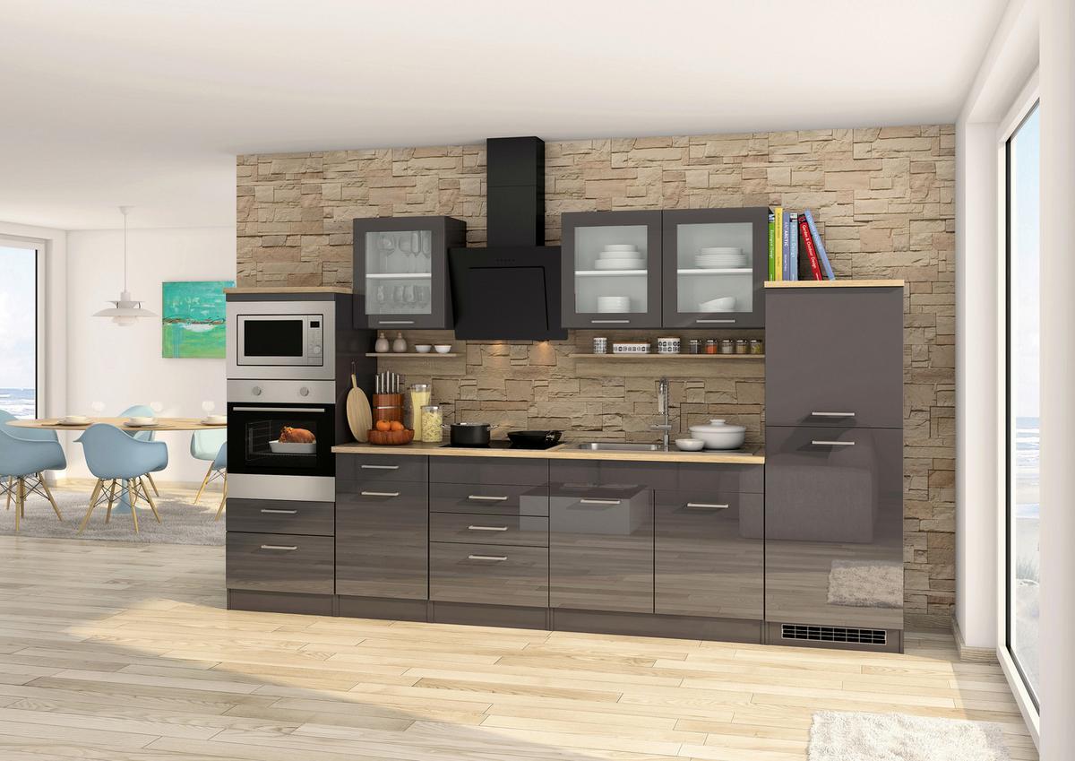 Küchenleerblock Mailand Graphitfarben B: 330cm - Graphitfarben/Sonoma Eiche, MODERN, Glas/Holzwerkstoff (330cm) - Held