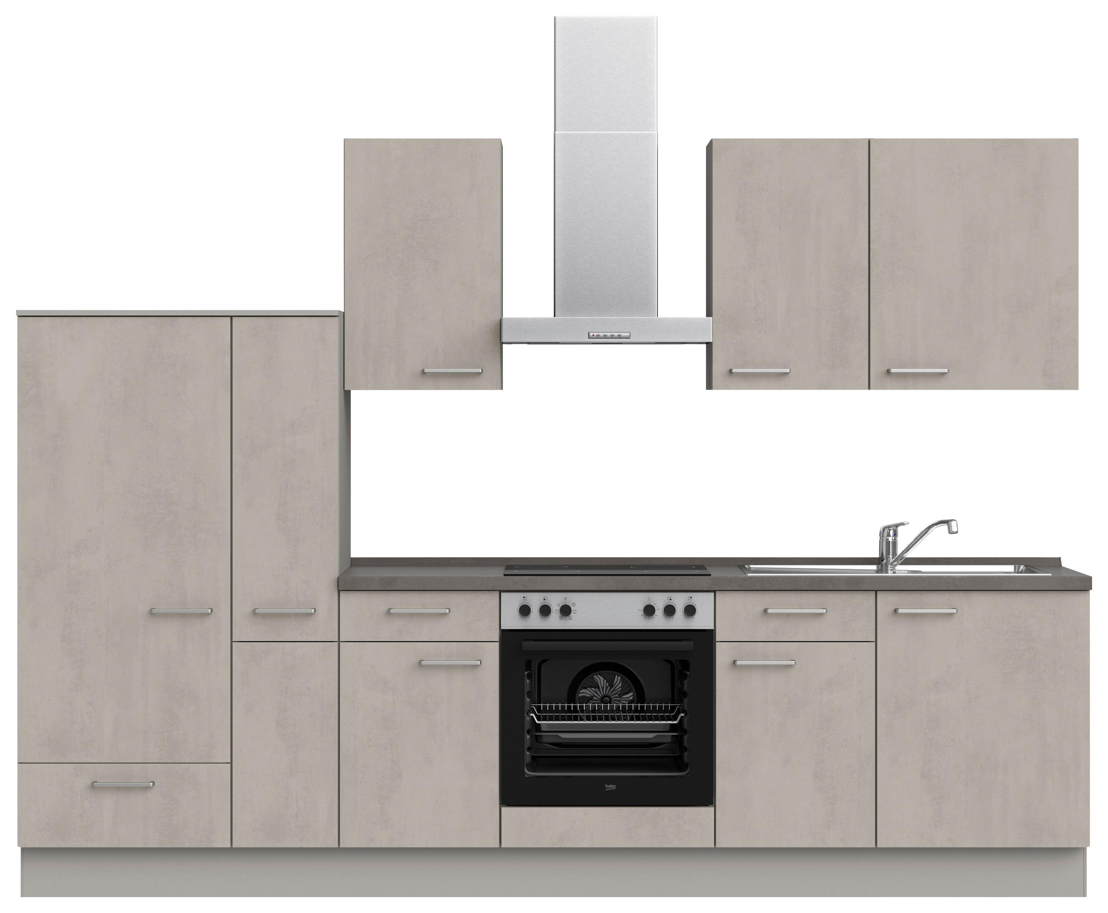 Kuchynská linka 300 cm, betónová sivá - sivá/farba ušľachtilej ocele, Modern, kov/kompozitné drevo (300cm) - Nobilia