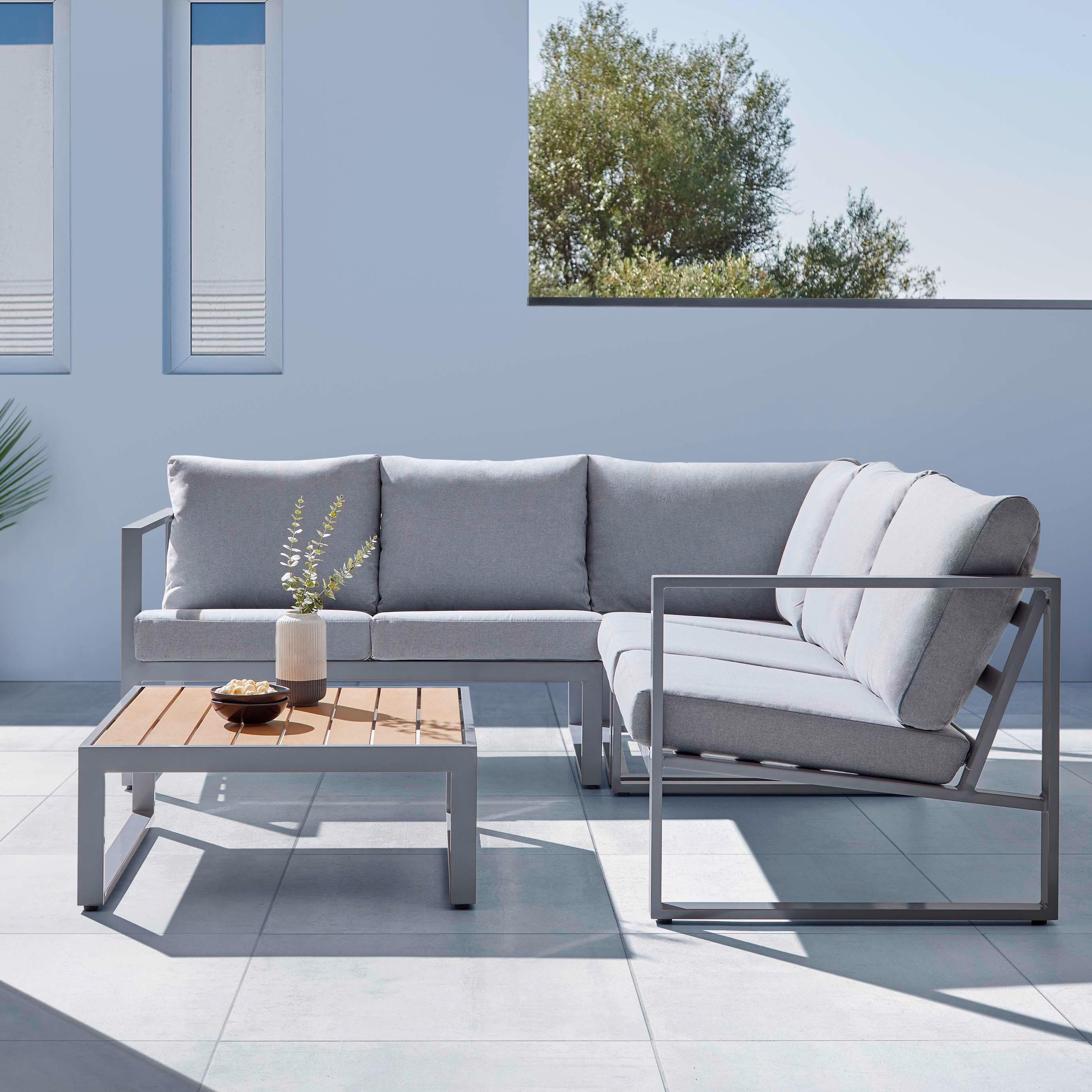 Zahradní Sedací Souprava Florencia - světle šedá/přírodní barvy, Moderní, kov/textil - Bessagi Garden