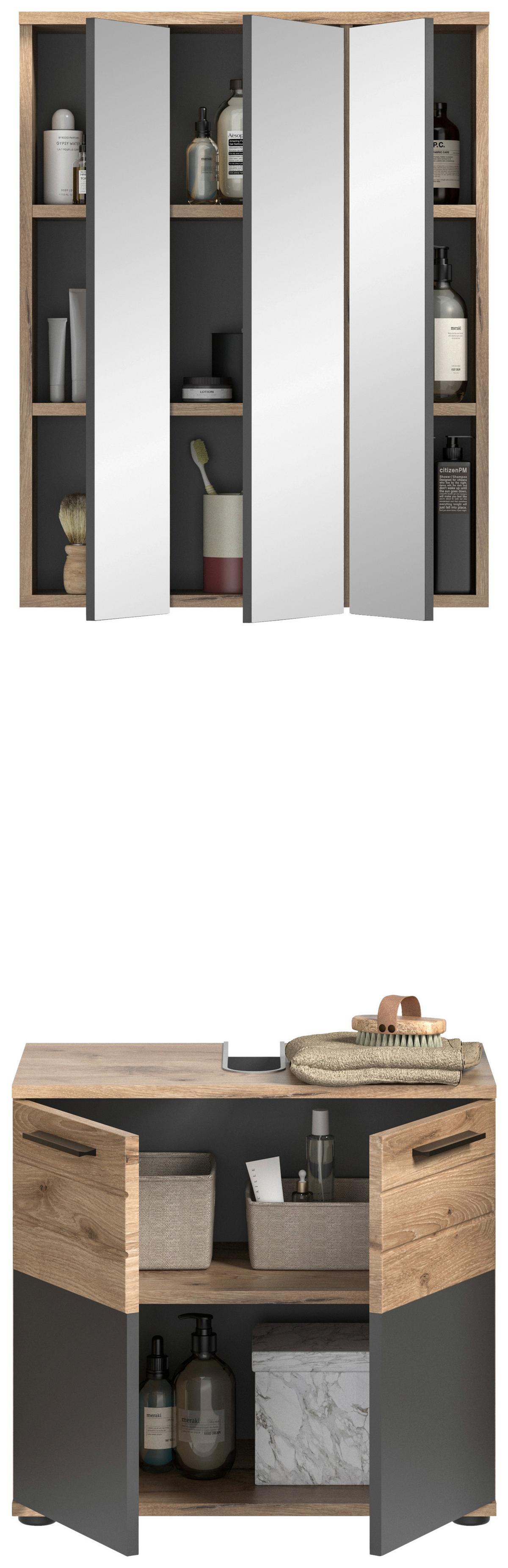 Badezimmer Mason Grau Eiche Dekor - Eichefarben/Schwarz, MODERN, Glas/Holzwerkstoff (60cm) - MID.YOU