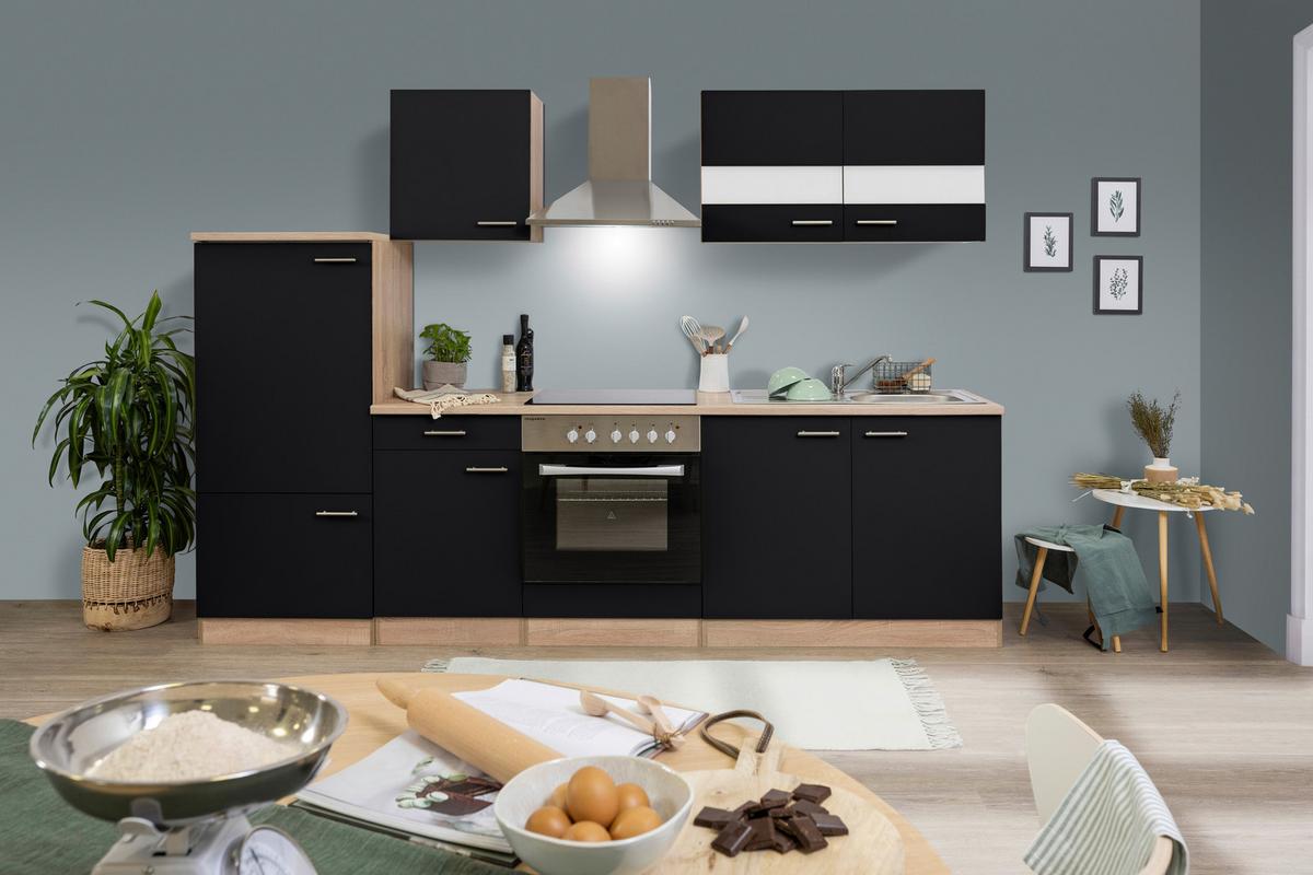 Küchenzeile Ohne Geräte B: 270 Cm Schwarz/eiche Dekor - Eichefarben/Schwarz, Basics, Holzwerkstoff (270cm) - Respekta