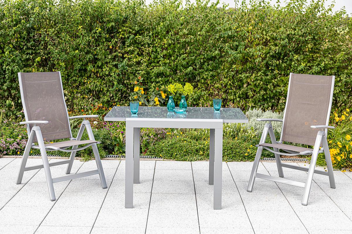 Balkonset Carrara Silberfarben/Taupe - Taupe/Silberfarben, KONVENTIONELL, Glas/Textil - Gardenson