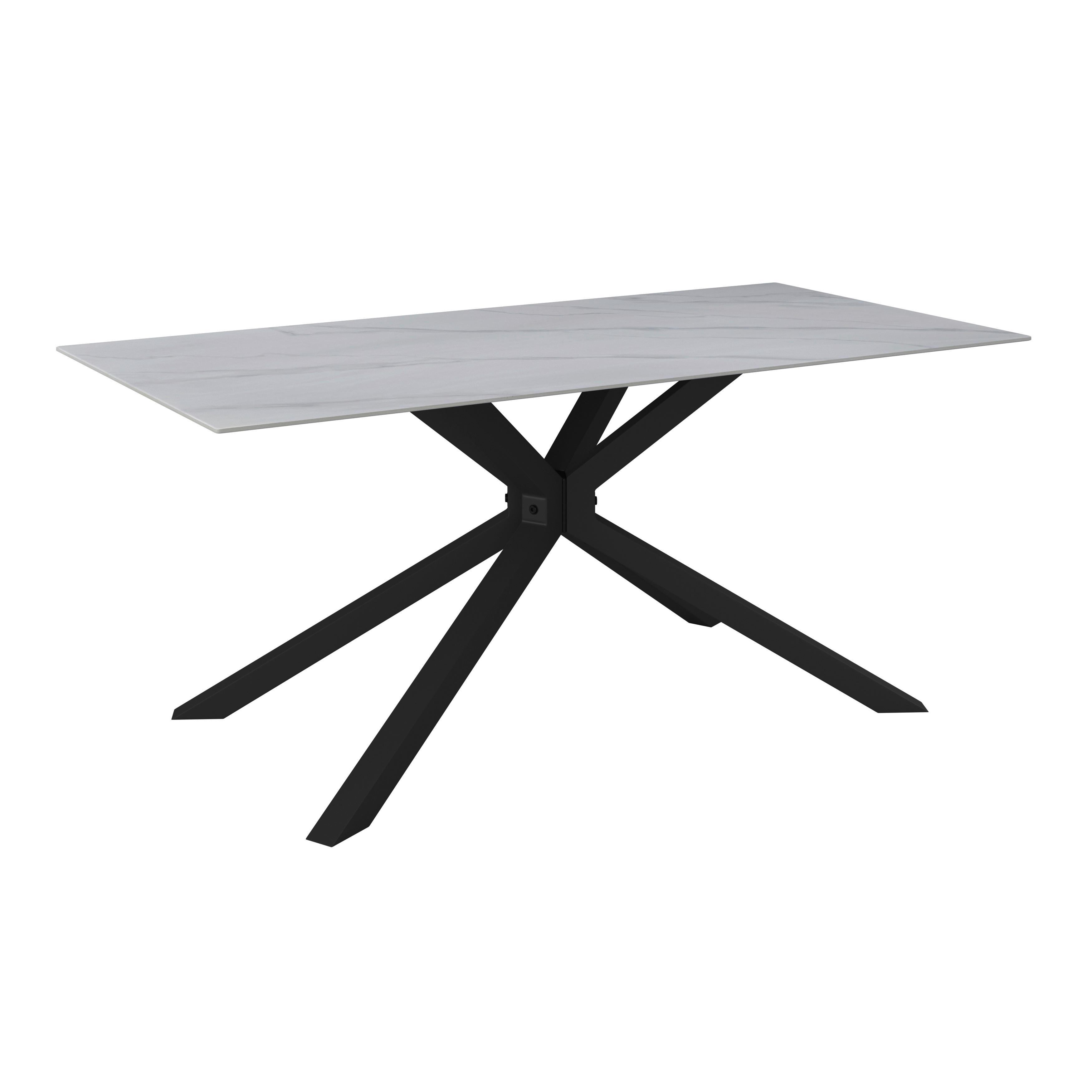 Jídelní stůl Livan bílý s rovnou hranou - bílá/černá, Moderní, kov/kámen (180/90/76cm) - Bessagi Home