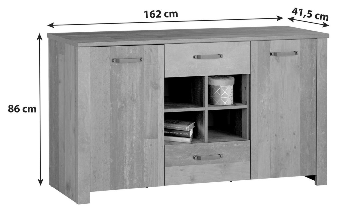 ŠIROKÁ KOMODA ONTARIO - šedá/barvy dubu, Moderní, kompozitní dřevo/plast (162/86/41,5cm) - Ondega