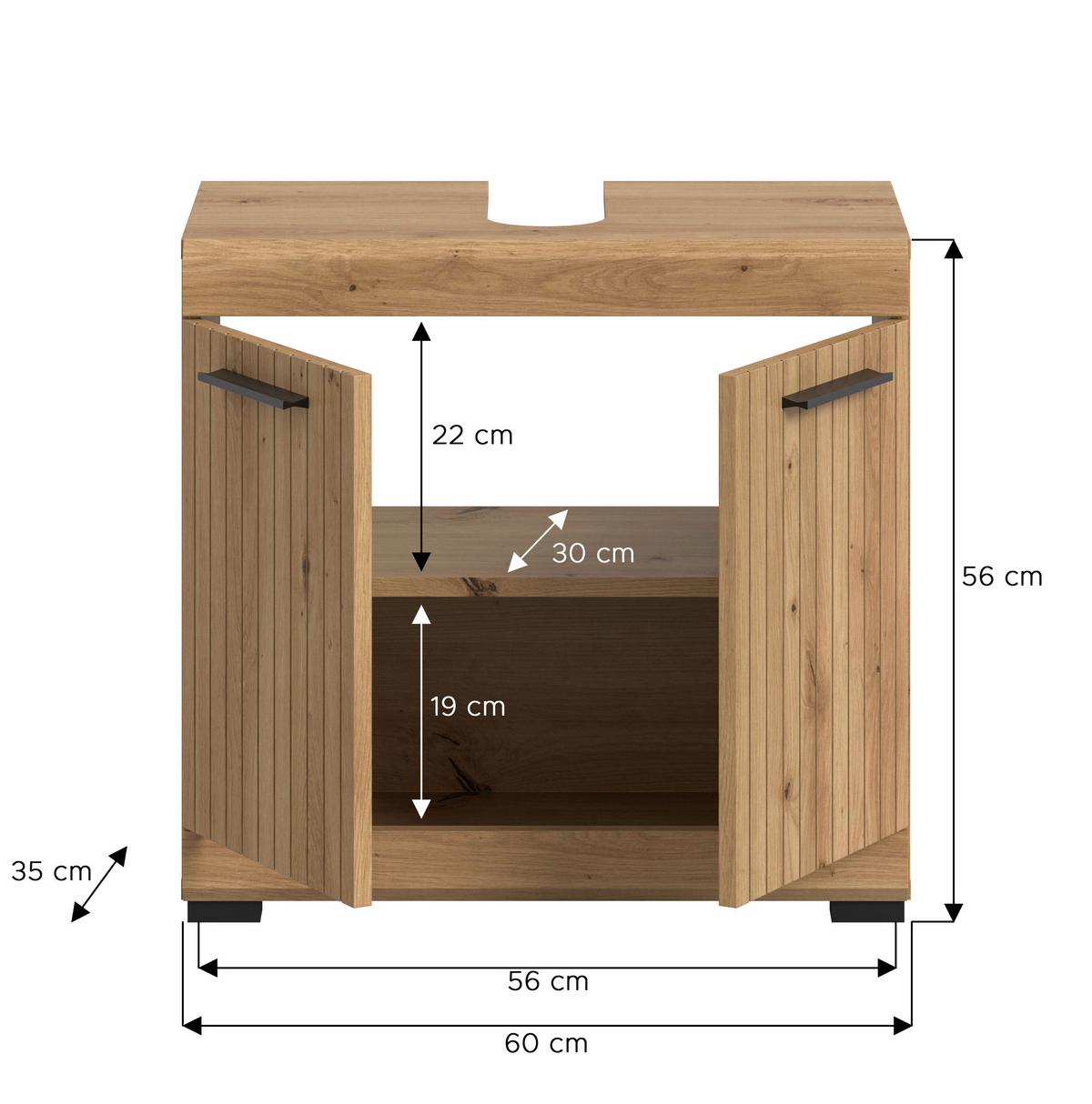 Waschbeckenunterschrank Scout Eiche Artisan Dekor B: 60cm - Schwarz/Eiche Artisan, Trend, Holzwerkstoff (60/56/34cm) - MID.YOU