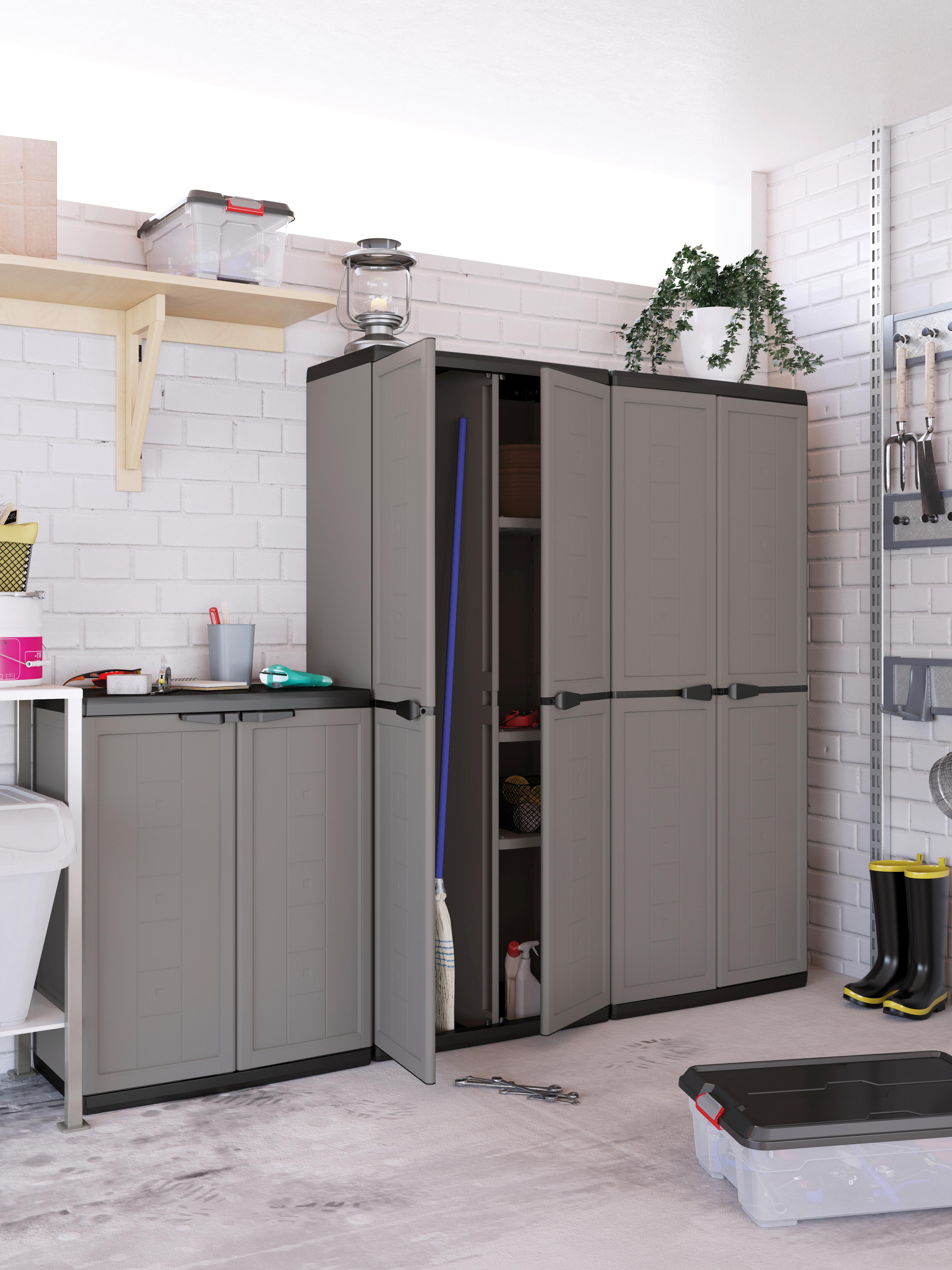 Mehrzweckschrank E-com Jolly Anthrazit/grau 136x166 Cm - Anthrazit/Grau, Design, Kunststoff (136/166/39cm) - Keter