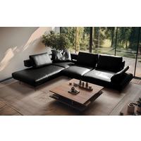 Ecksofa Como Echtleder Schwarz 237x306 - Schwarz/Grau, Design, Leder (237/306cm) - Livetastic