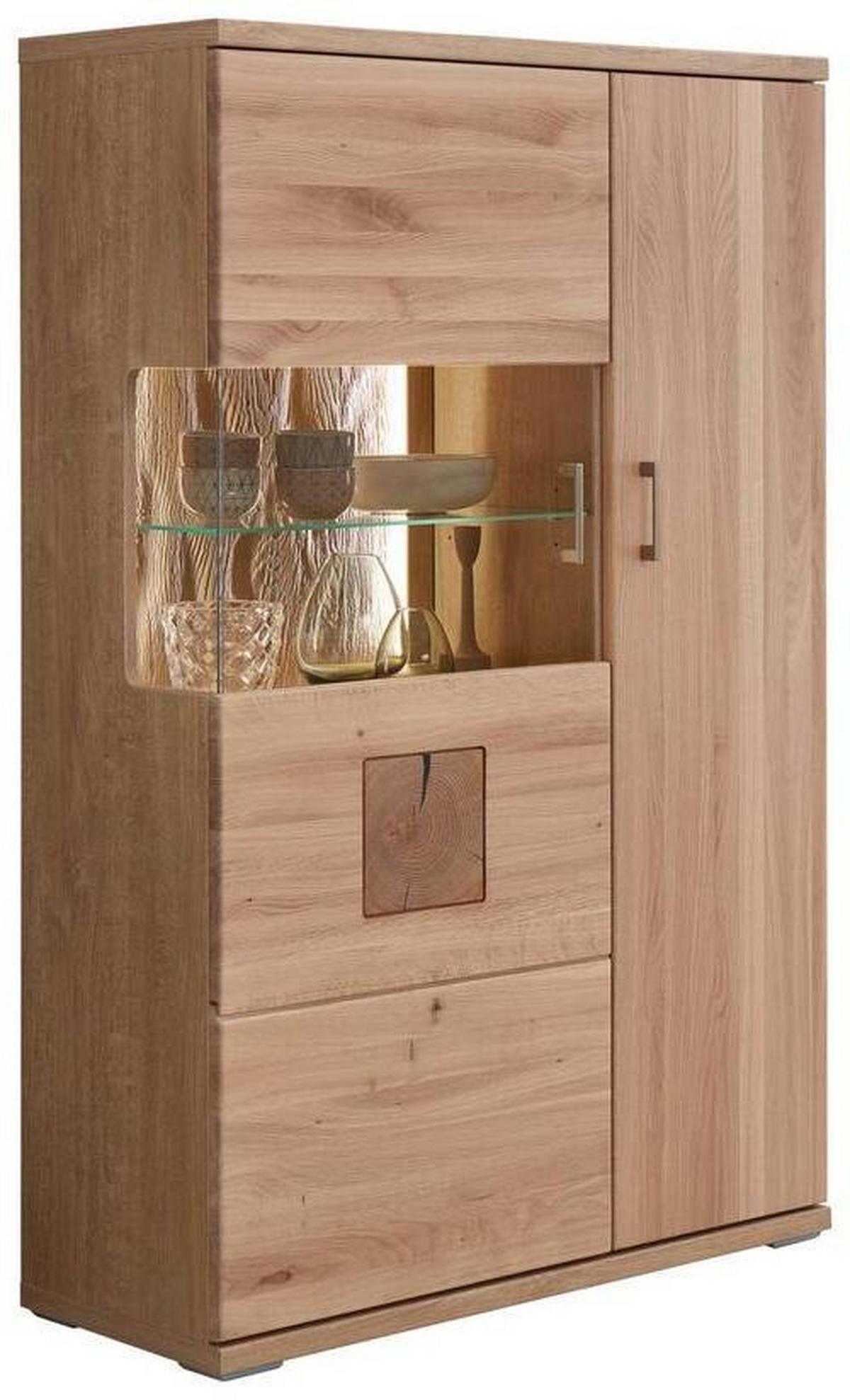Wohnwand Kansas - Alteiche/Silberfarben, KONVENTIONELL, Glas/Holz (317,1/171/50,2cm) - Livetastic