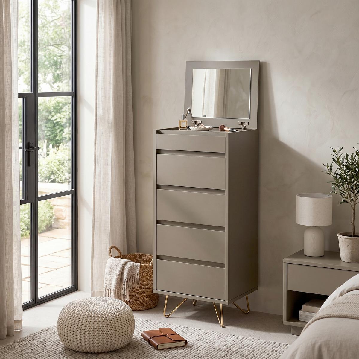 KOMMODE Grau B: 45cm - Messingfarben/Grau, Design, Glas/Holzwerkstoff (45/110/40cm) - Livetastic
