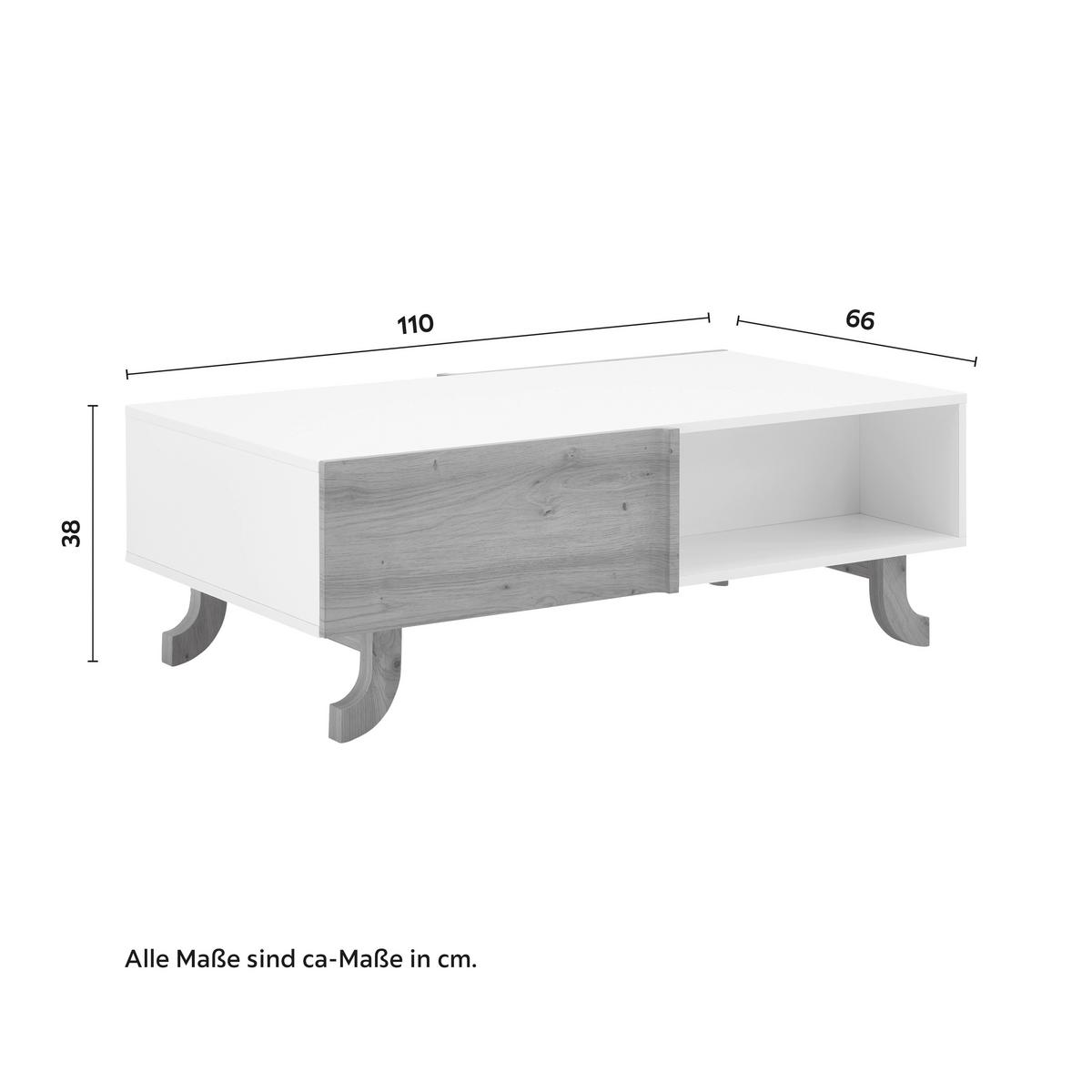 Konferenčný stolík VIRA farby dubu/biela - biela/farba borovice, Modern, drevo (110/38/66cm) - Bessagi Home