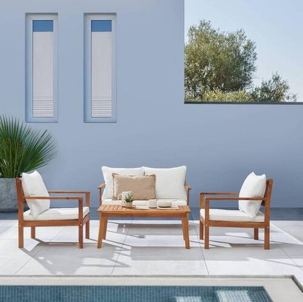 TERASOVÁ SEDACÍ SOUPRAVA KRISTEN - bílá/barvy akácie, Moderní, dřevo/textil (120/72/75cm) - Modern Living