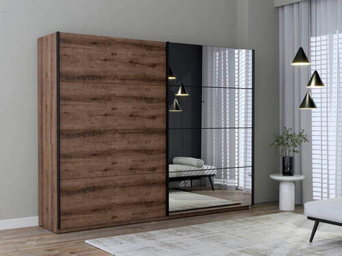 Tolóajtós Szekrény Jacky 270/210cm - tölgyfa színű/fekete, Lifestyle, műanyag/faalapú anyag (269,9cm)