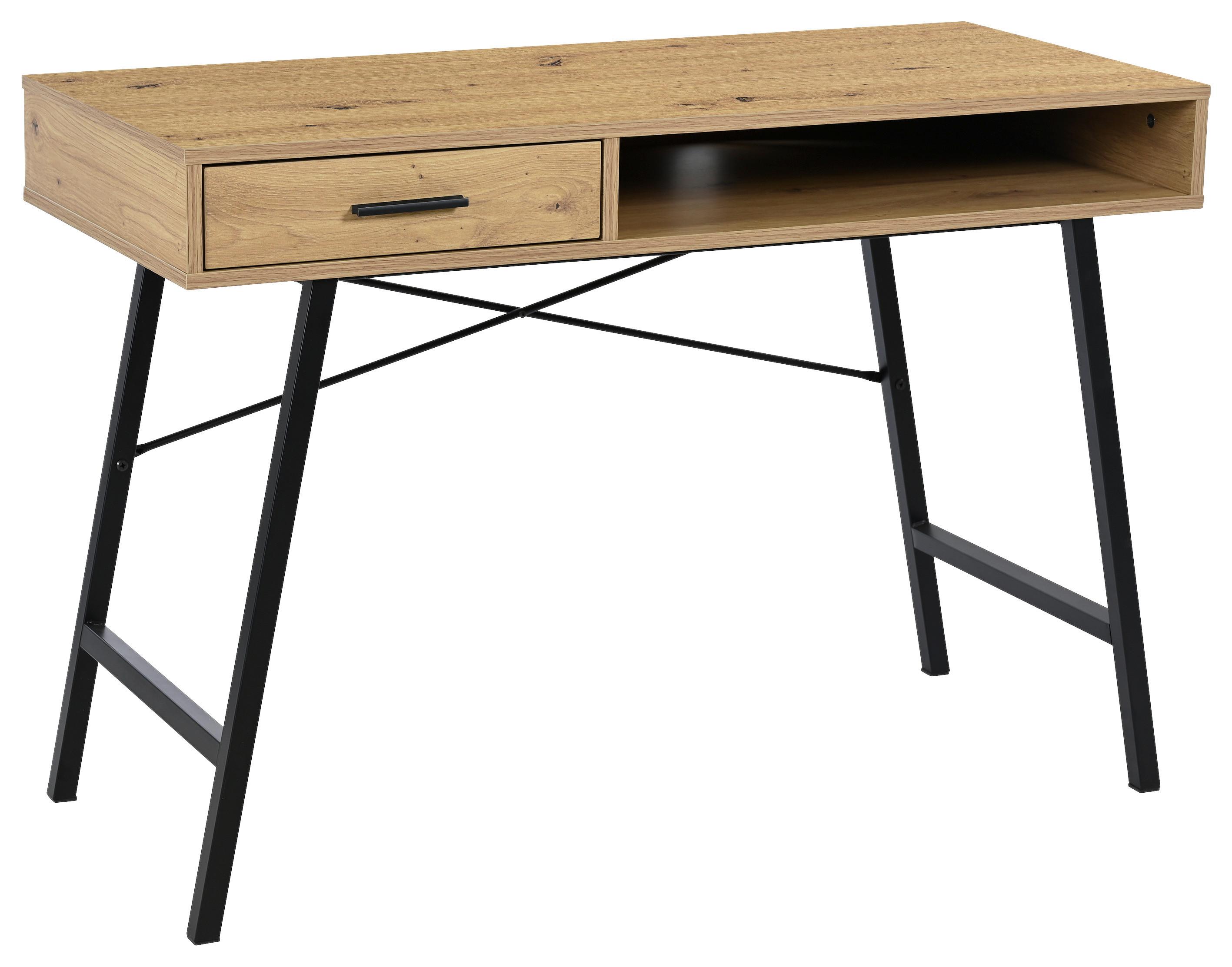 Písací stôl SCOTT - čierna/dub artisan, Modern, kov/kompozitné drevo (110/76/48cm) - Mömax