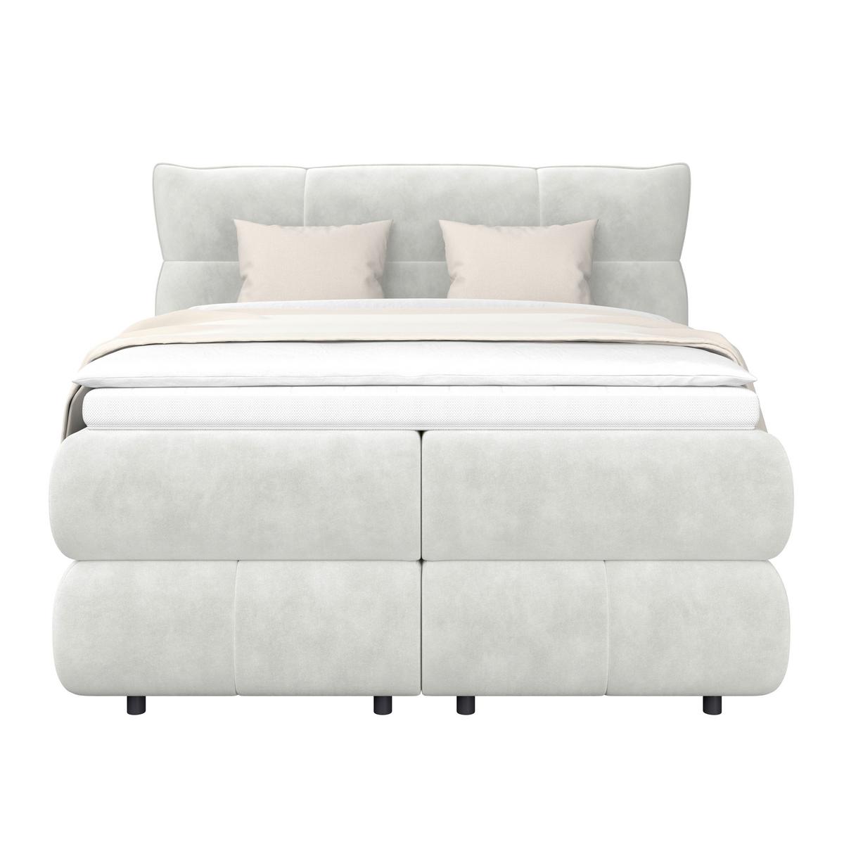 Boxspringbett Carmelo Creme 140x200 cm H3 - Creme/Schwarz, Trend, Textil (140/200cm)