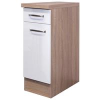 Spodní skříňka Venezia-Valero 30cm - Sonoma dub/vysoce lesklá bílá, Moderní, kov/kompozitní dřevo (30/86/60cm) - FlexWell