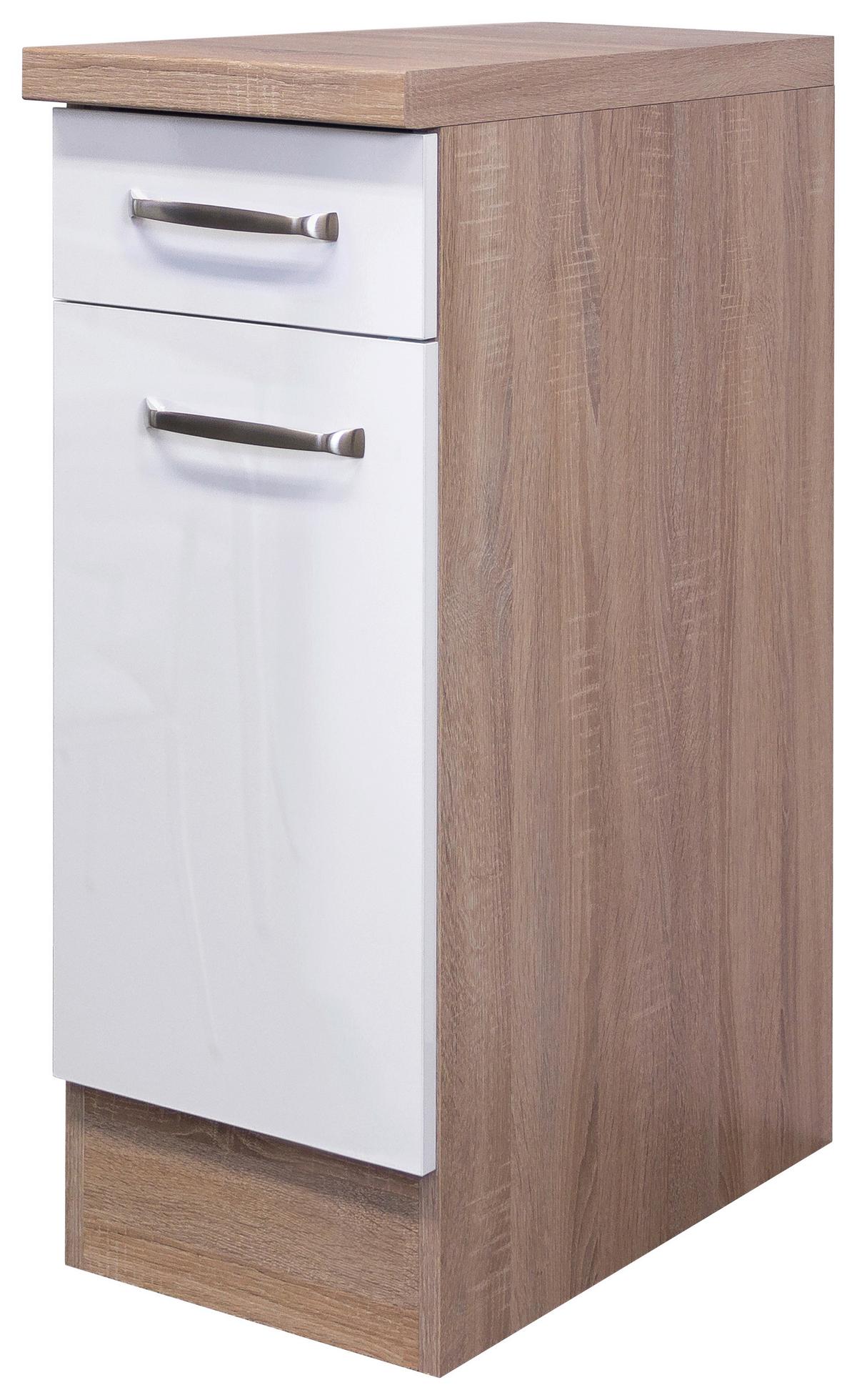 Spodní skříňka Venezia-Valero 30cm - Sonoma dub/vysoce lesklá bílá, Moderní, kov/kompozitní dřevo (30/86/60cm) - FlexWell