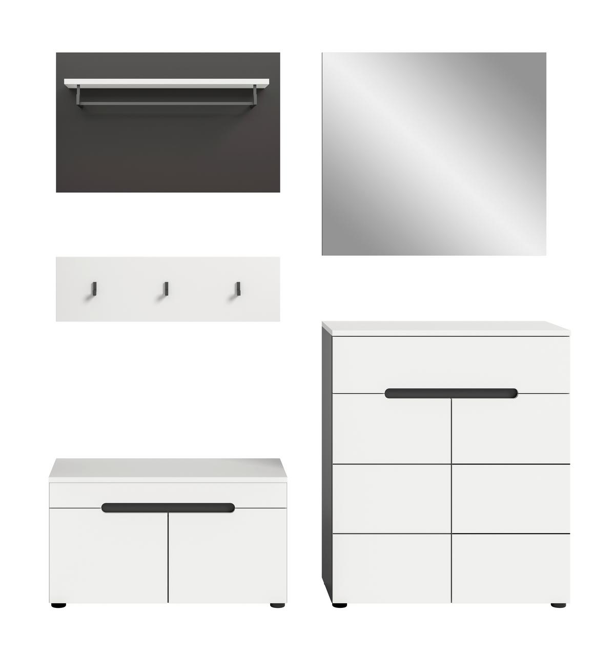 Garderobe Canu 4-Teilig Grau/Weiß B: 175 cm - Weiß/Grau, Design, Holzwerkstoff (175/190/37cm) - Livetastic