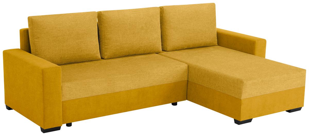 Ecksofa Asna, Gelb S: 252x155 cm - Gelb/Schwarz, Design, Textil (252/155cm) - Livetastic