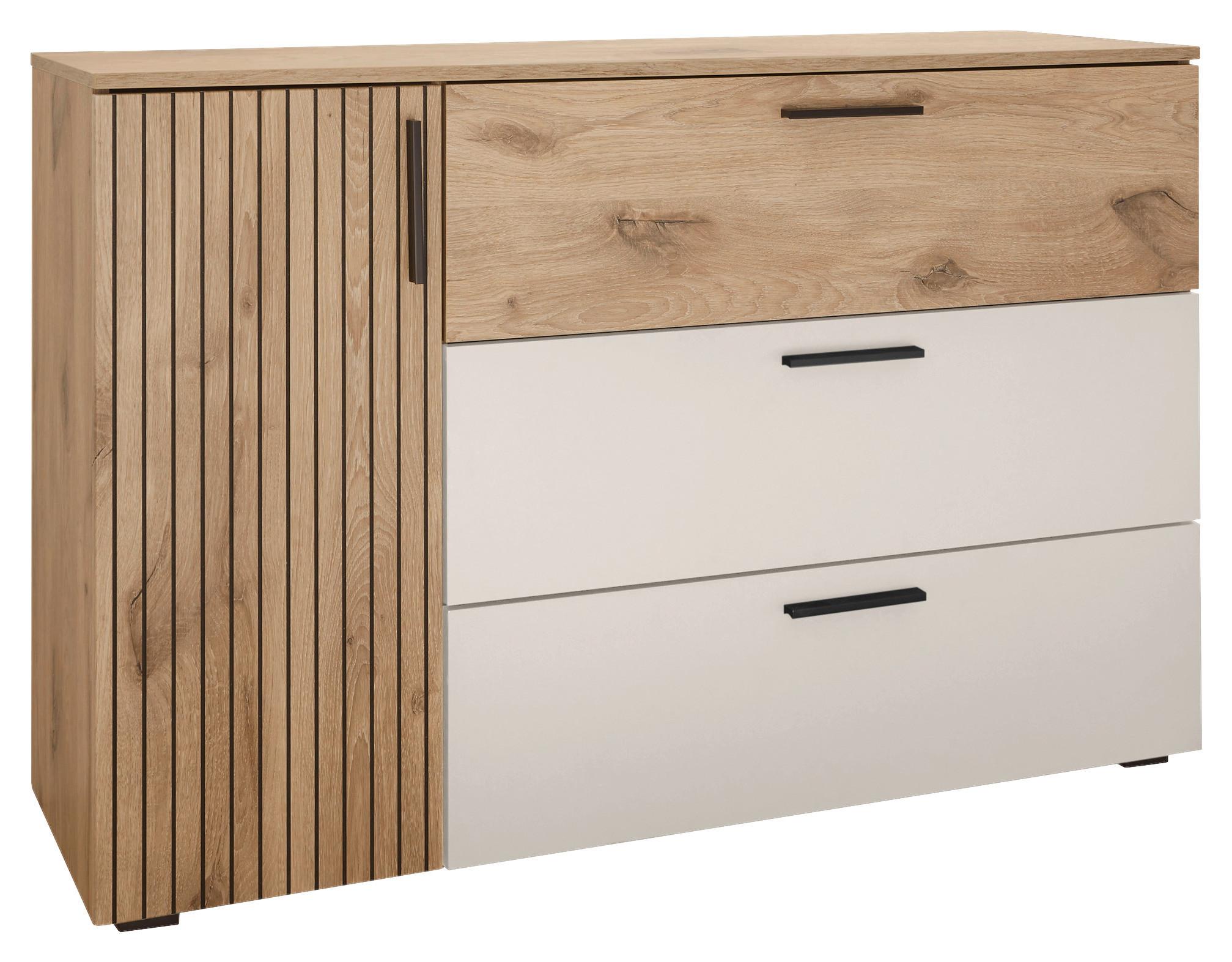 Sideboard Daria/leo B: 125 Cm Viking Oak/weiß - Eichefarben/Schwarz, MODERN, Holzwerkstoff (125/82,6/40cm) - MID.YOU