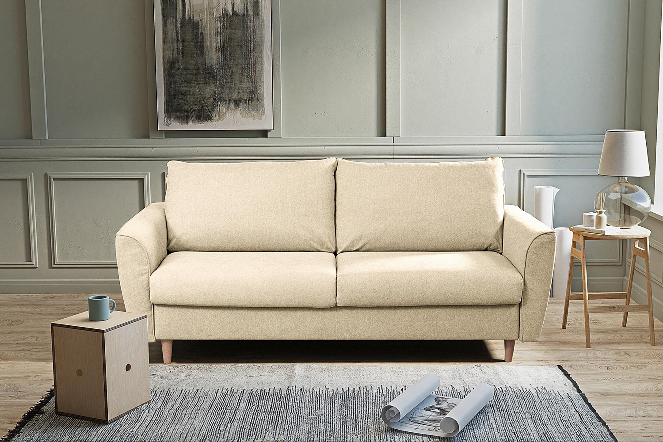 Schlafsofa Winter Creme B: 195 cm - Buchefarben/Creme, Design, Textil (195/90/102cm) - Livetastic