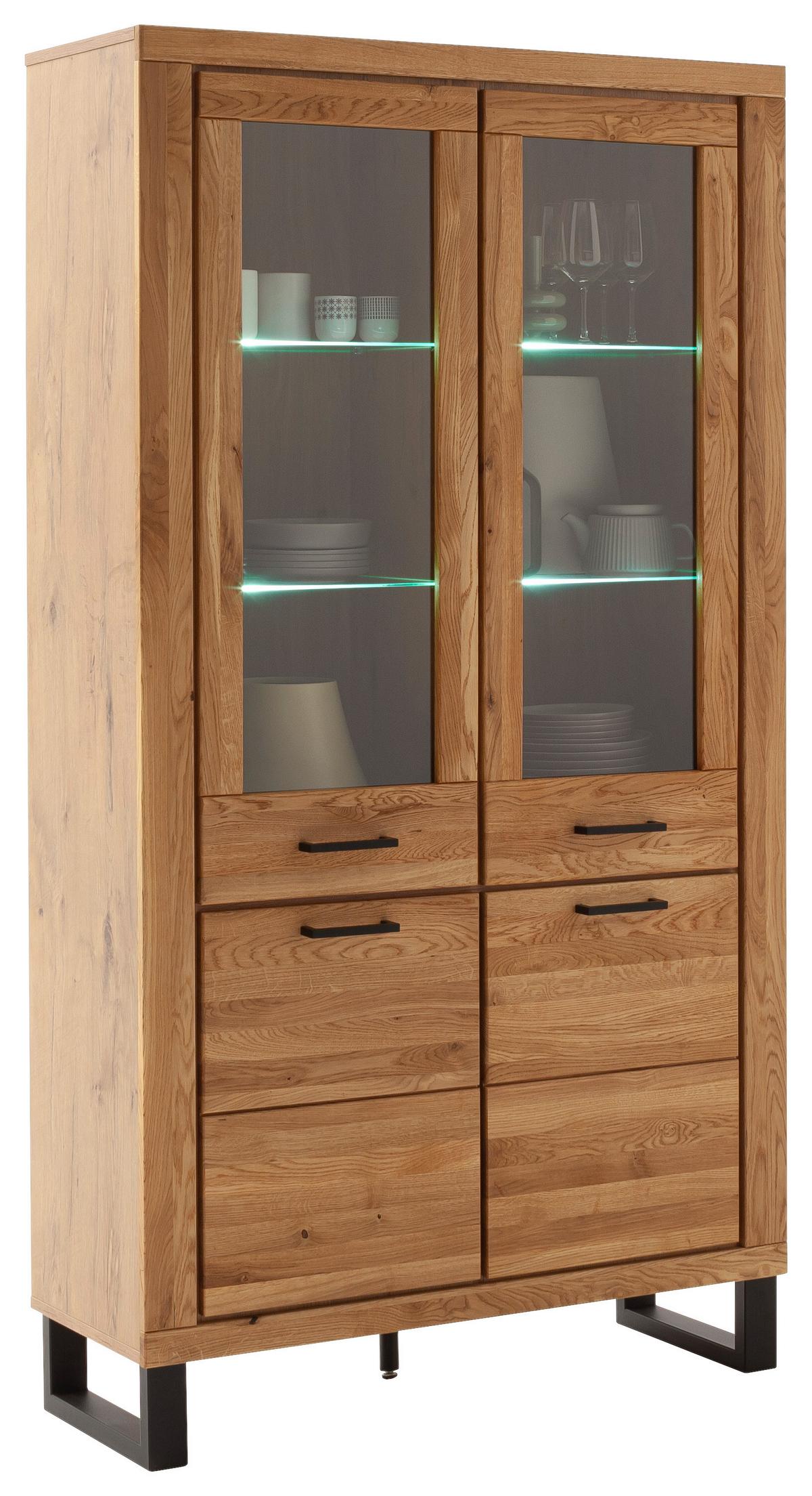 Vitine Kambo Wildeiche 4 Türen - Wildeiche/Schwarz, ROMANTIK / LANDHAUS, Glas/Holz (108/199/40cm)