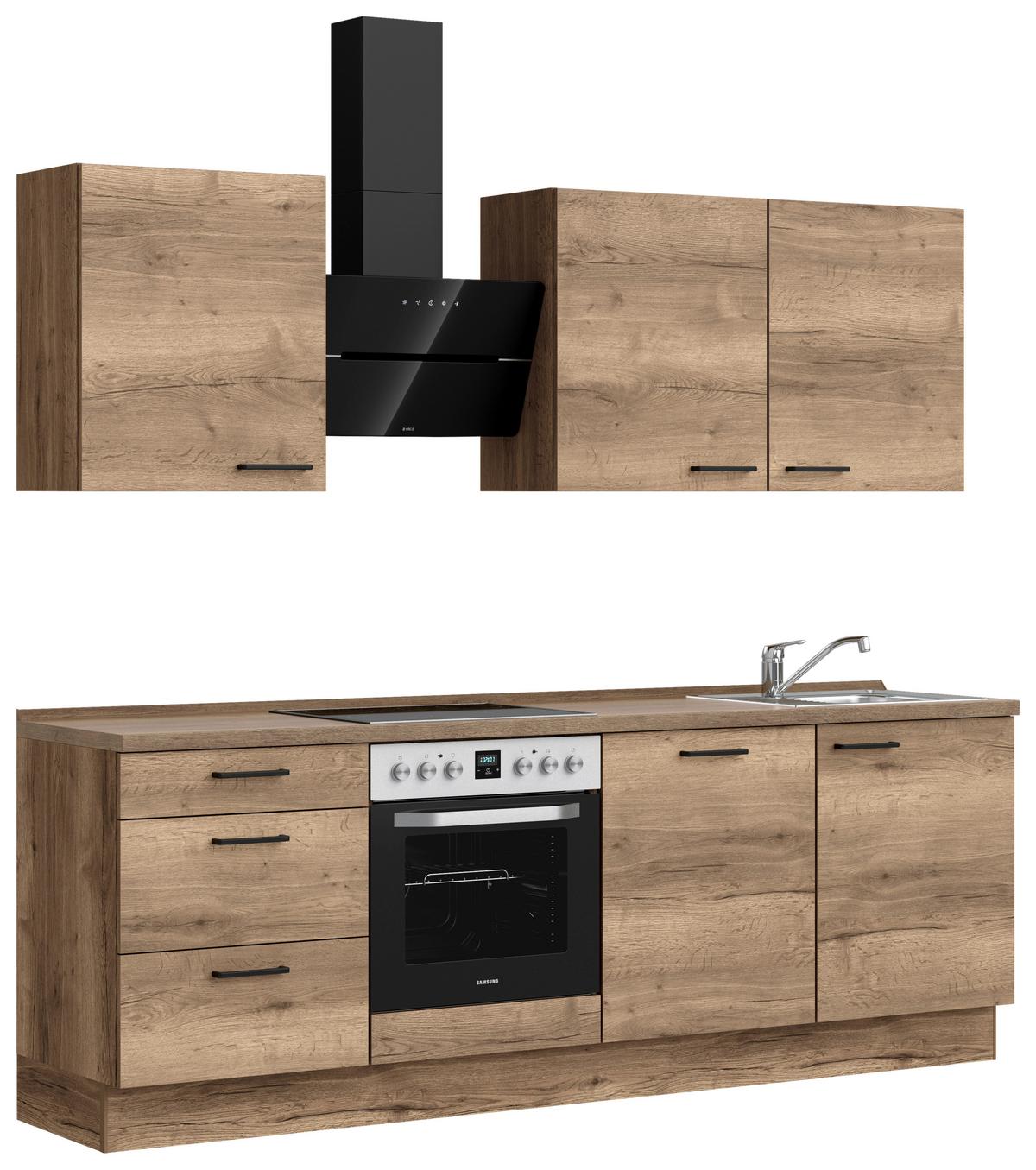 Kuchyňská linka 240 cm, dekor dub Havanna - černá/tmavý dub, Moderní, kov/kompozitní dřevo (240cm) - Nobilia
