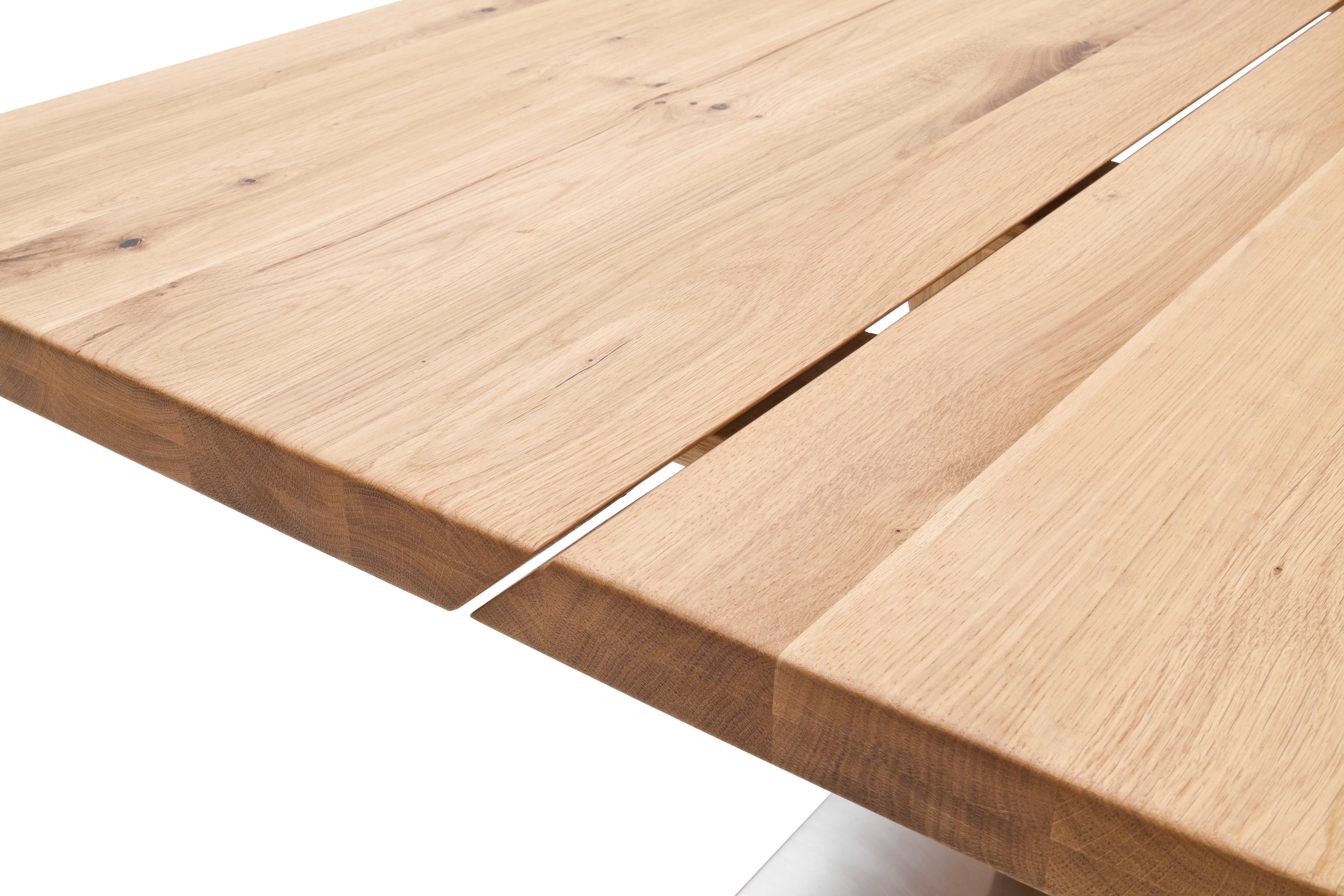 Esstisch Eiche Greta 200x100cm mit Geteilter Tischplatte - Edelstahlfarben/Eichefarben, Design, Holz/Holzwerkstoff (200/100/77cm) - Livetastic
