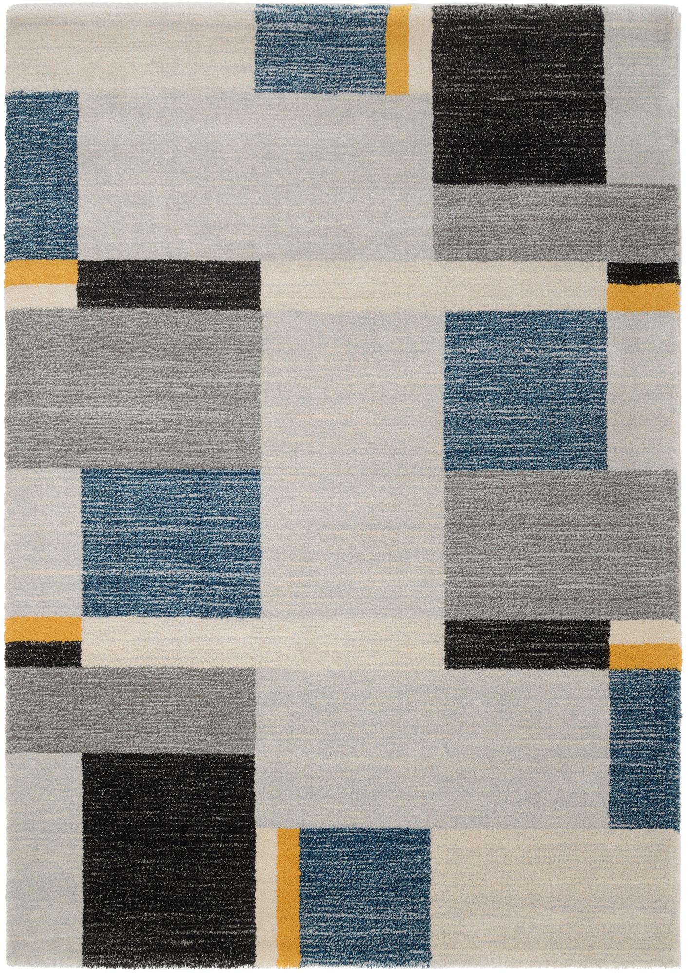 Teppich Läufer Blau/Gelb/Grau Palazzo Bloc 80x300 cm - Blau/Gelb, LIFESTYLE, Textil (80/300cm) - Novel