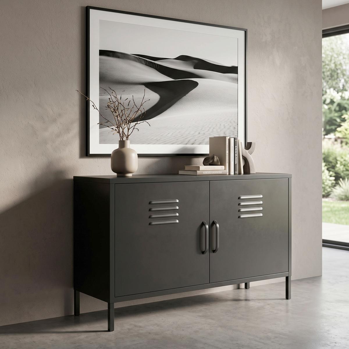 Highboard Mission District Schwarz B: 100cm - Schwarz, Design, Metall (100/64/40cm) - MID.YOU
