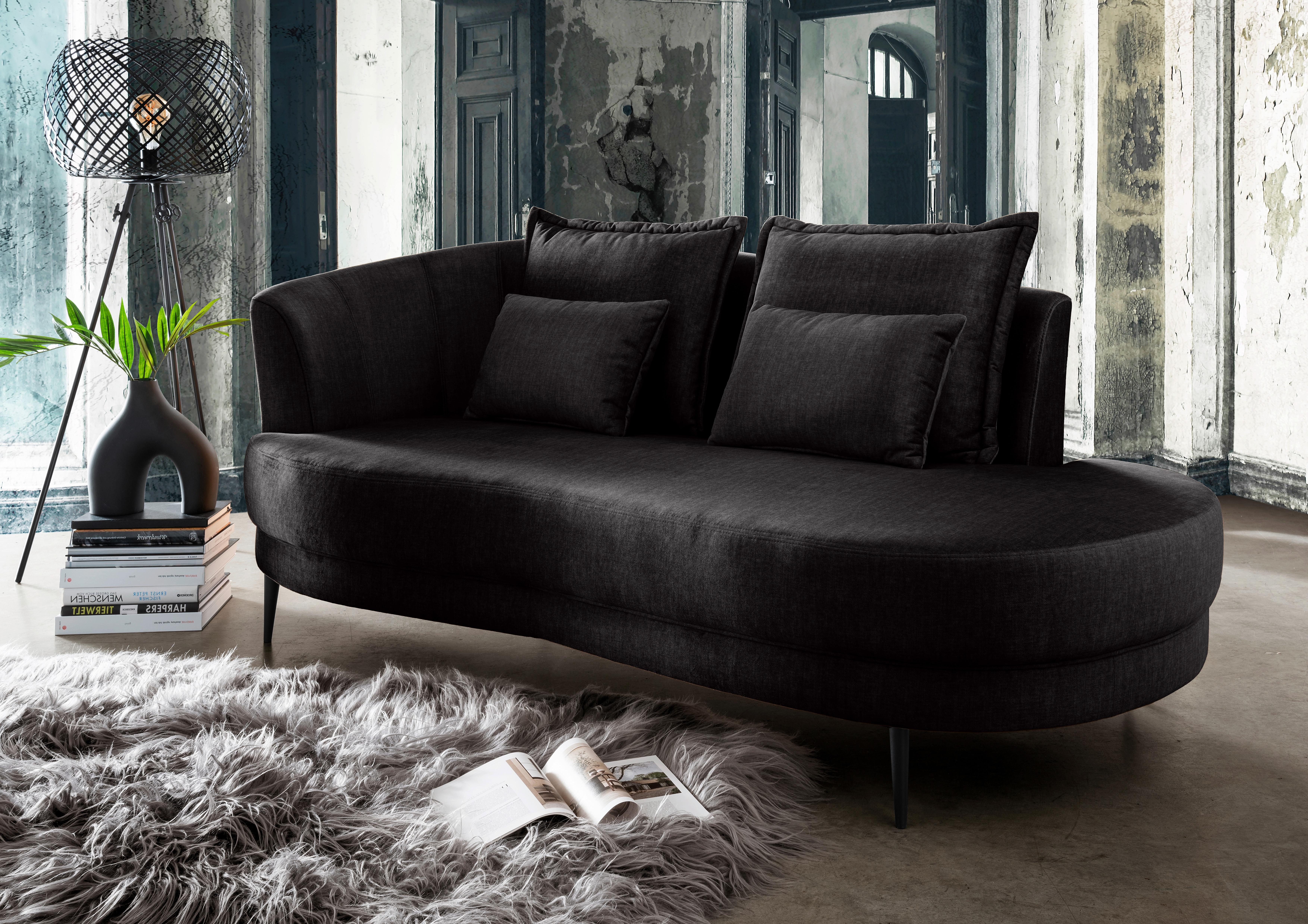 Ottomane Pistaccio Anthrazit Velours, Rücken Echt B: 211 cm - Anthrazit/Schwarz, MODERN, Textil (211/85/101cm) - Livetastic