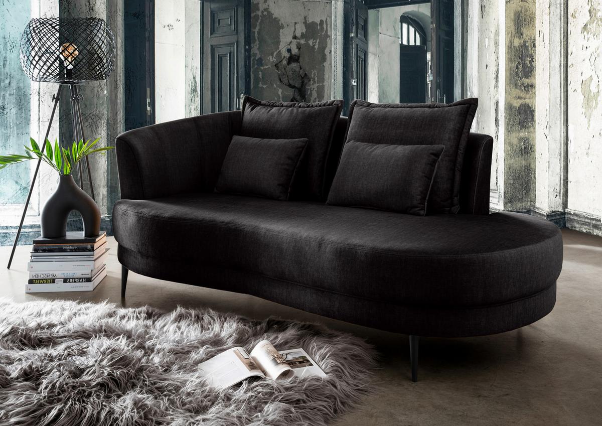 Ottomane Pistaccio Anthrazit Velours, Rücken Echt B: 211 Cm - Anthrazit/Schwarz, MODERN, Textil (211/85/101cm) - Livetastic