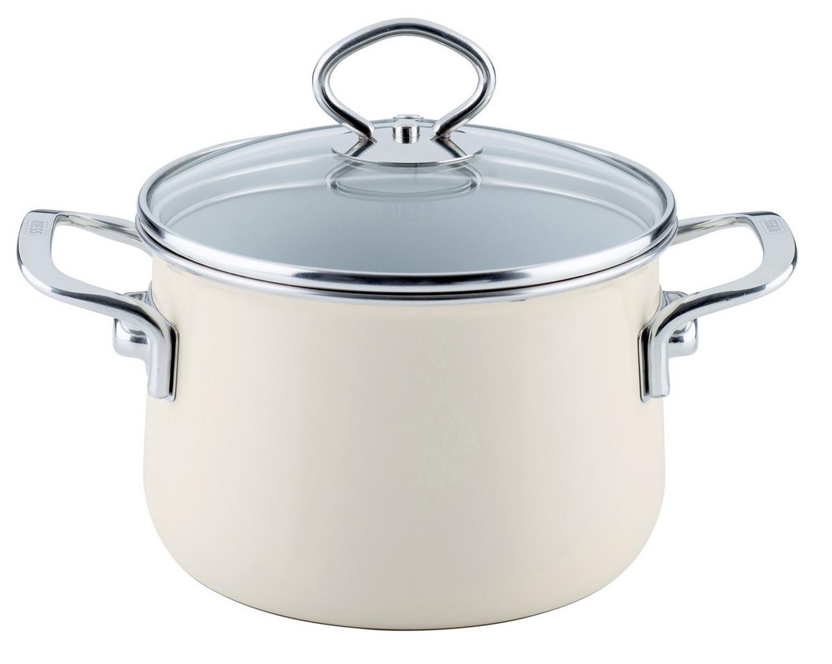 Kochtopfset Avorio 7--teilig. Emaill inkl. Pfanne - Beige, Basics, Glas/Metall (48,5/28,5/24cm) - Riess