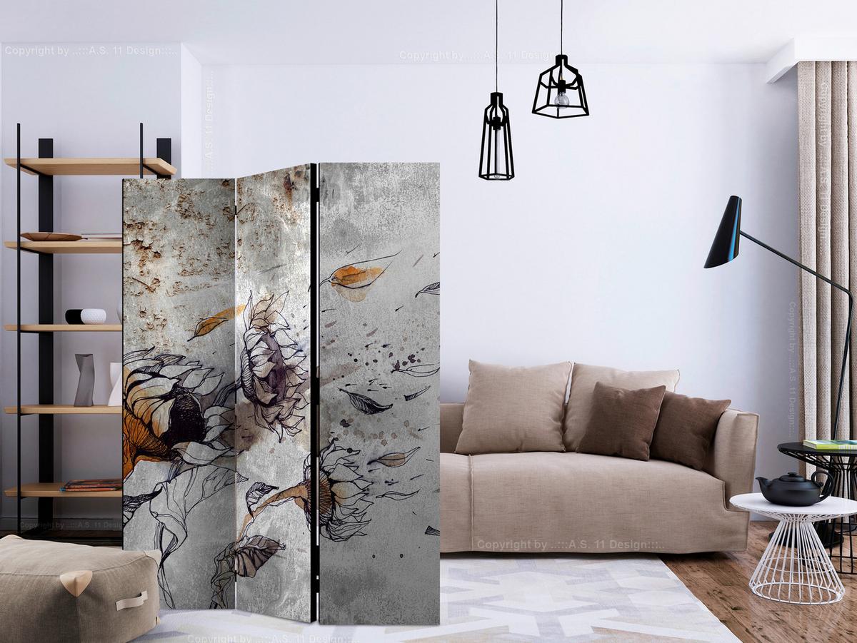 Paravent Braun Grau B: 135 Cm - Braun/Grau, Basics, Holz/Textil (135/172/3cm) - artgeist