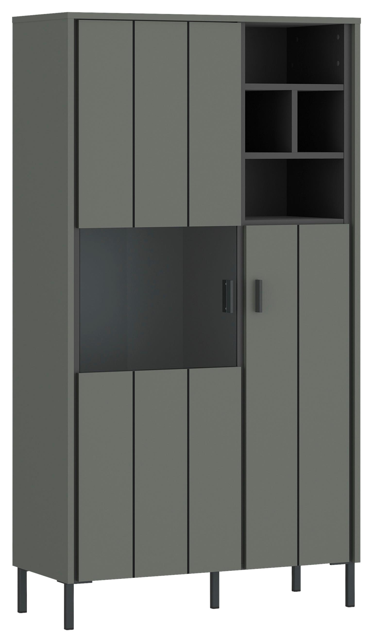 Vitrine Shirley Grau/Grün/Schwarz B: 82,1 cm - Schwarz/Grau, Design, Glas/Holzwerkstoff (82,1/156/40cm)