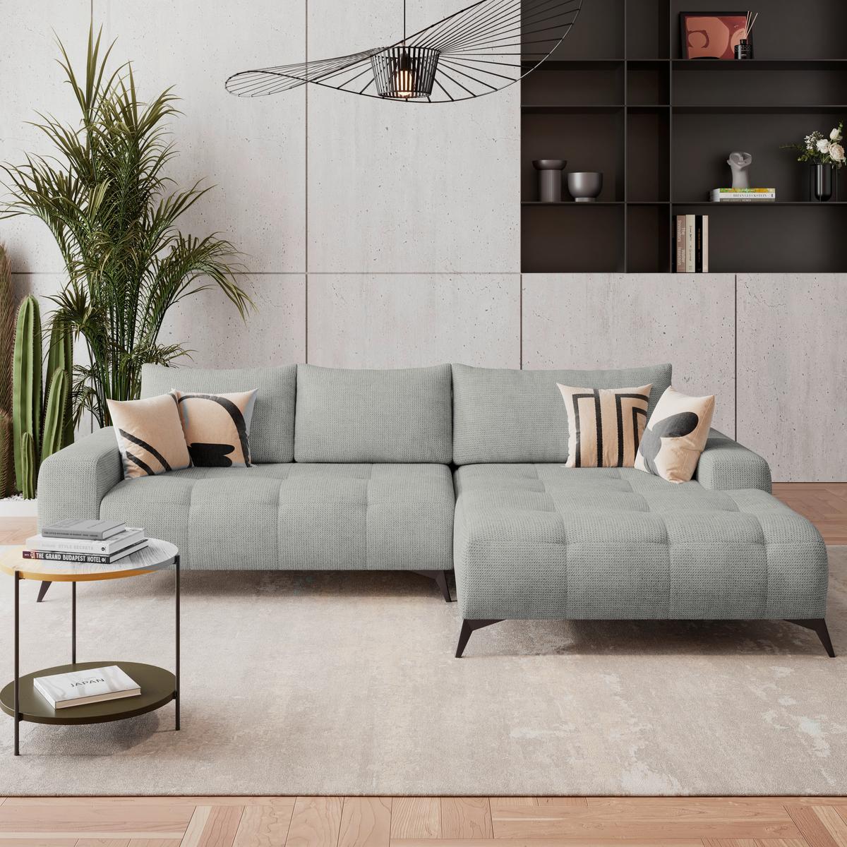 Ecksofa mit Schlaffunktion & Bettkasten Mauro Hellgrau - Hellgrau/Schwarz, Trend, Textil (290/175cm) - Luca Bessoni