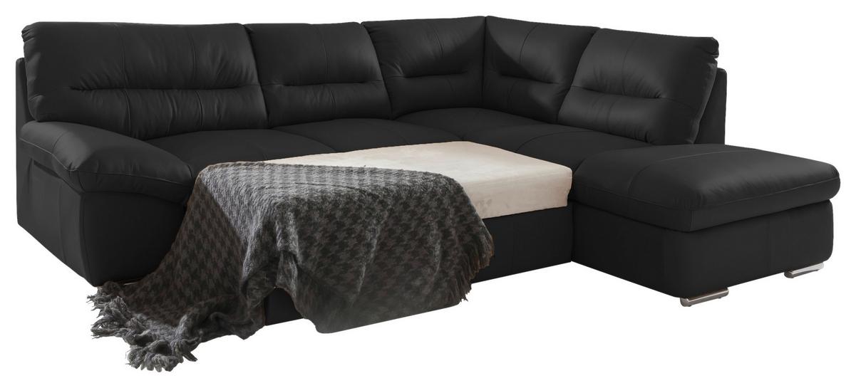 Ecksofa William, Schwarz S: 268x216 cm - Chromfarben/Schwarz, Design, Leder (268/216cm) - Livetastic