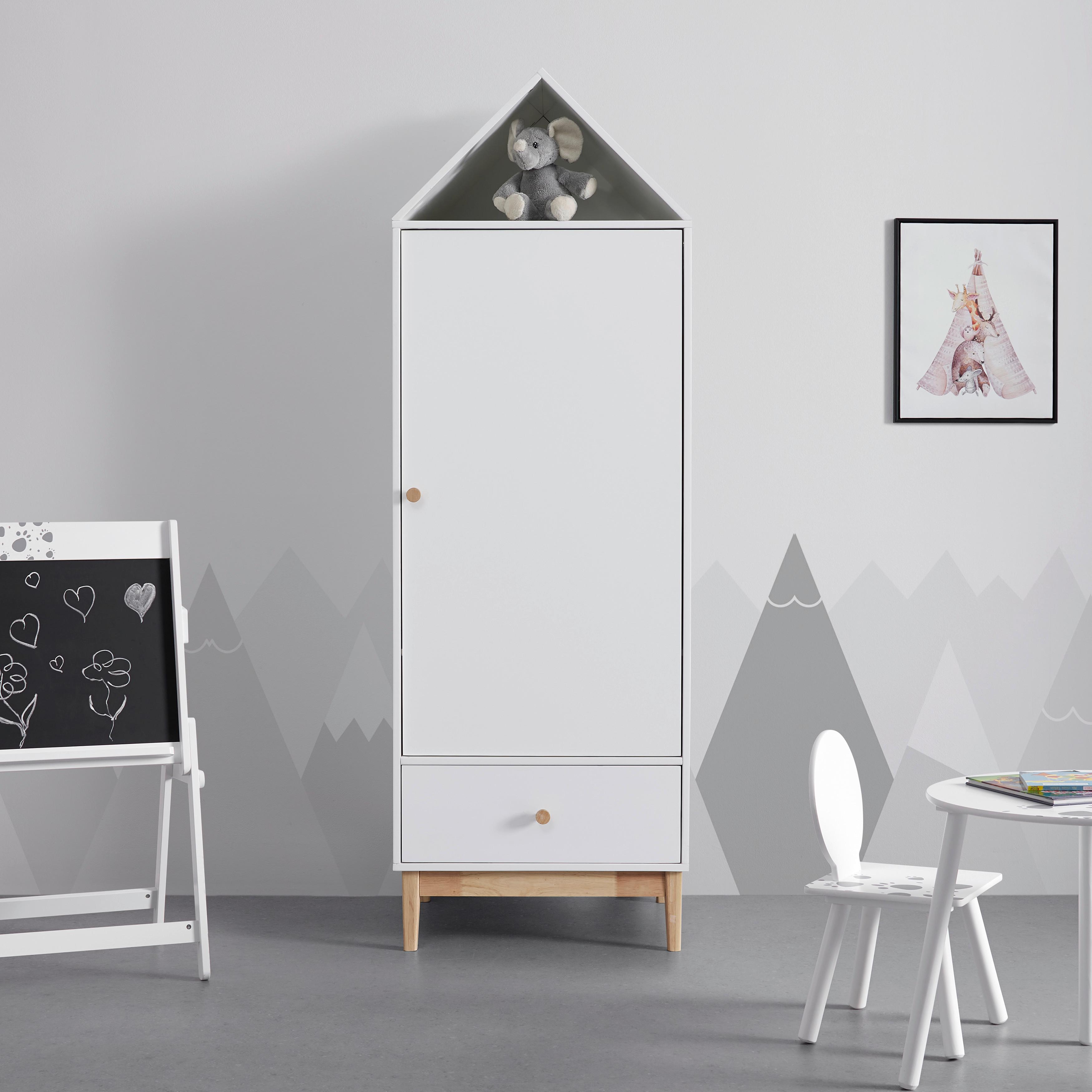 Dětská Šatní Skříň Poppy Bílá - bílá/přírodní barvy, Moderní, dřevo/kompozitní dřevo (63/181/53cm) - Bessagi Kids