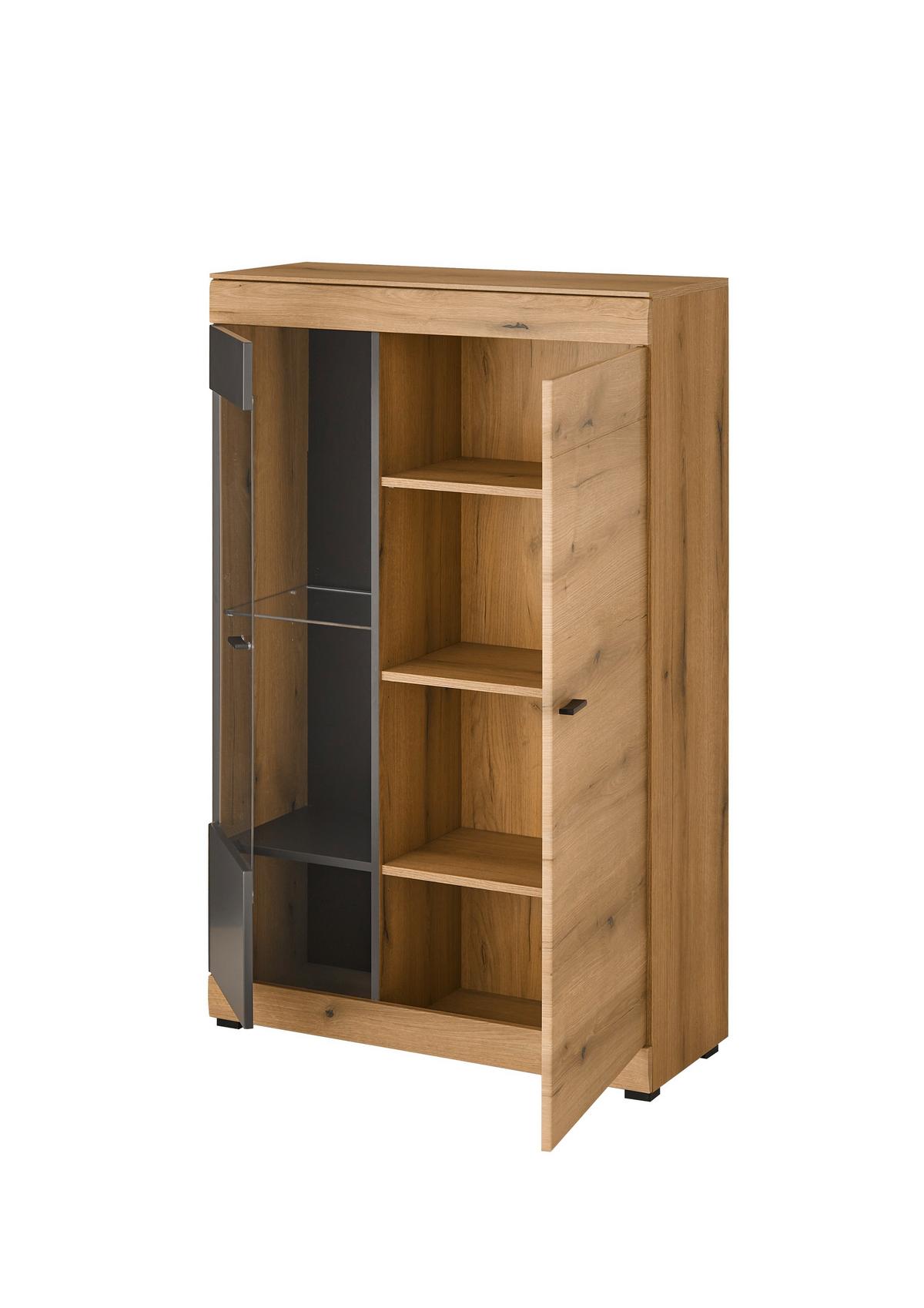 Vitrine Soleto Graphit-/Eichefarben B: 90cm - Eichefarben/Schwarz, Design, Glas/Holzwerkstoff (90/141/35cm) - MID.YOU